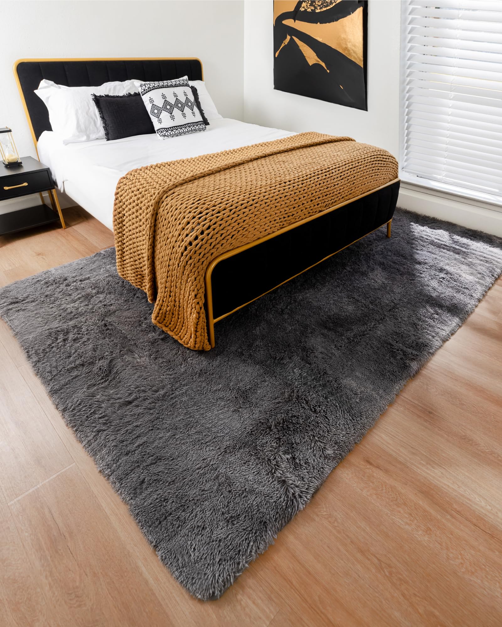 Ophanie Upgrade Fluffy Shaggy Soft Area Rug | Dark Grey 6x9 - aborderproducts