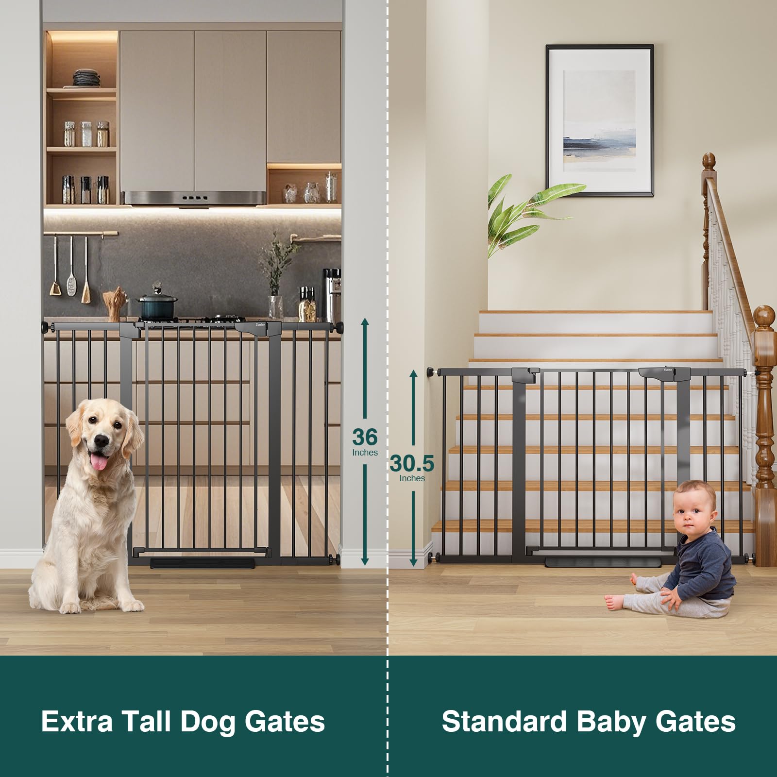 Cumbor | 29.7"-51.5" x 36" | Baby Gate Extra Wide | Black - aborderproducts