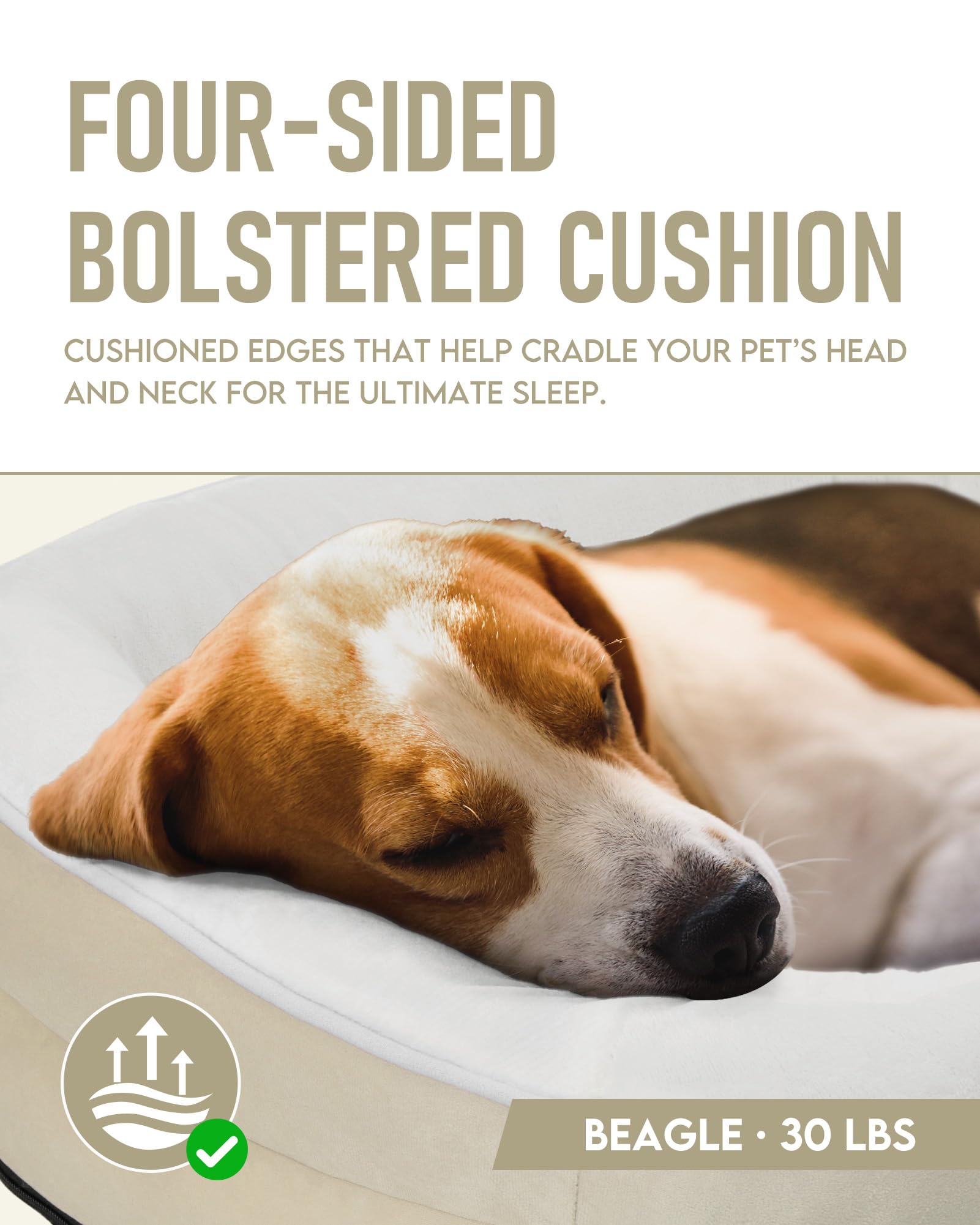 OhGeni | Orthopedic Dog Couch Bed | Large (35 x 28 x 6 Inch)|Beige - aborderproducts