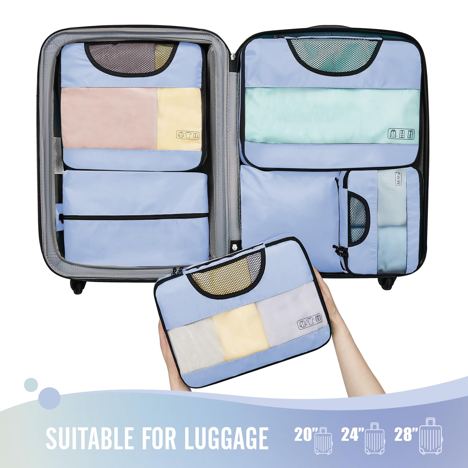Veken 6 Piece Set Travel Packing Cubes | Light Blue - aborderproducts