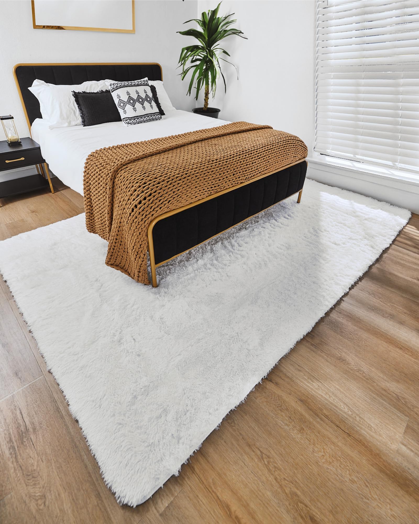 Ophanie Upgrade Fluffy Shaggy Soft Area Rug | White 6x9 - aborderproducts