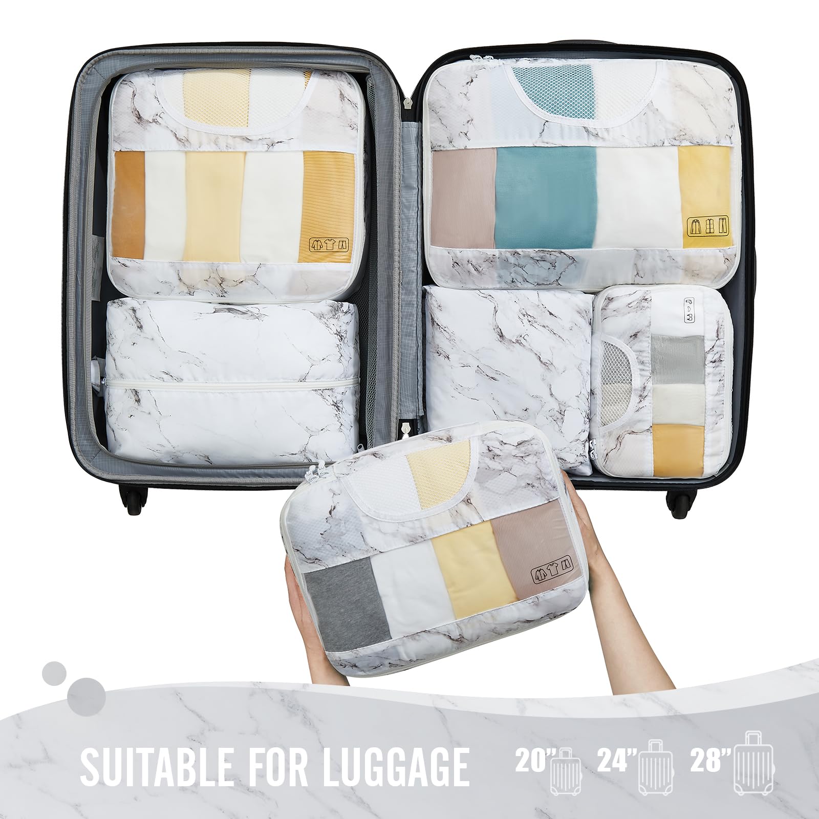 Veken Packing Cubes | 6 Set | White Marble - aborderproducts