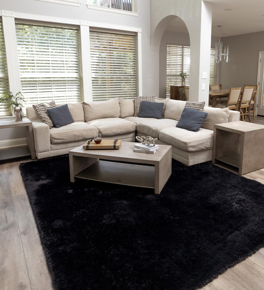 Ophanie Upgrade Fluffy Shaggy Soft Area Rug | Black 8x10 - aborderproducts