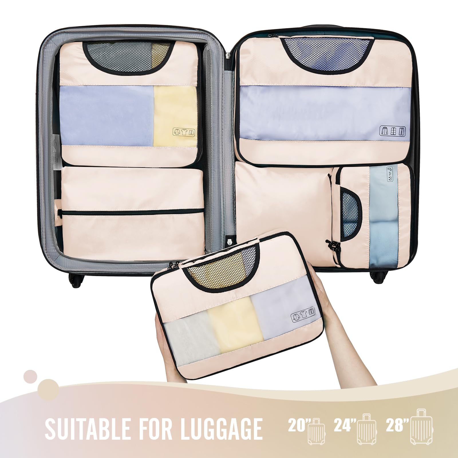 Veken Packing Cubes | 6 Set | Cream - aborderproducts
