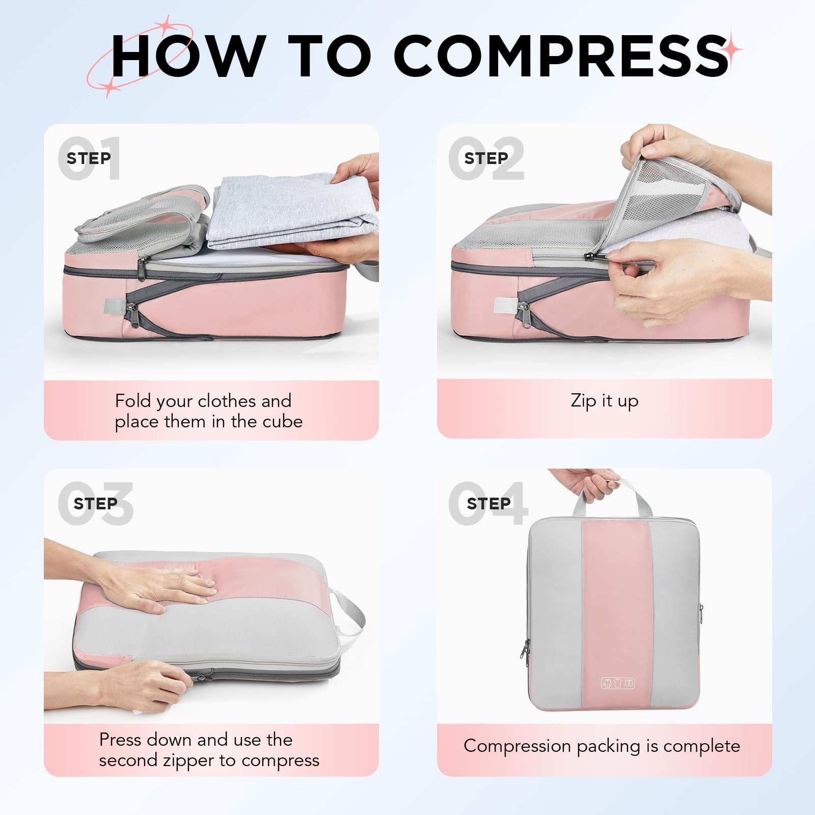 OlarHike | Compression Packing Cubes | 10 Set | Pink - aborderproducts