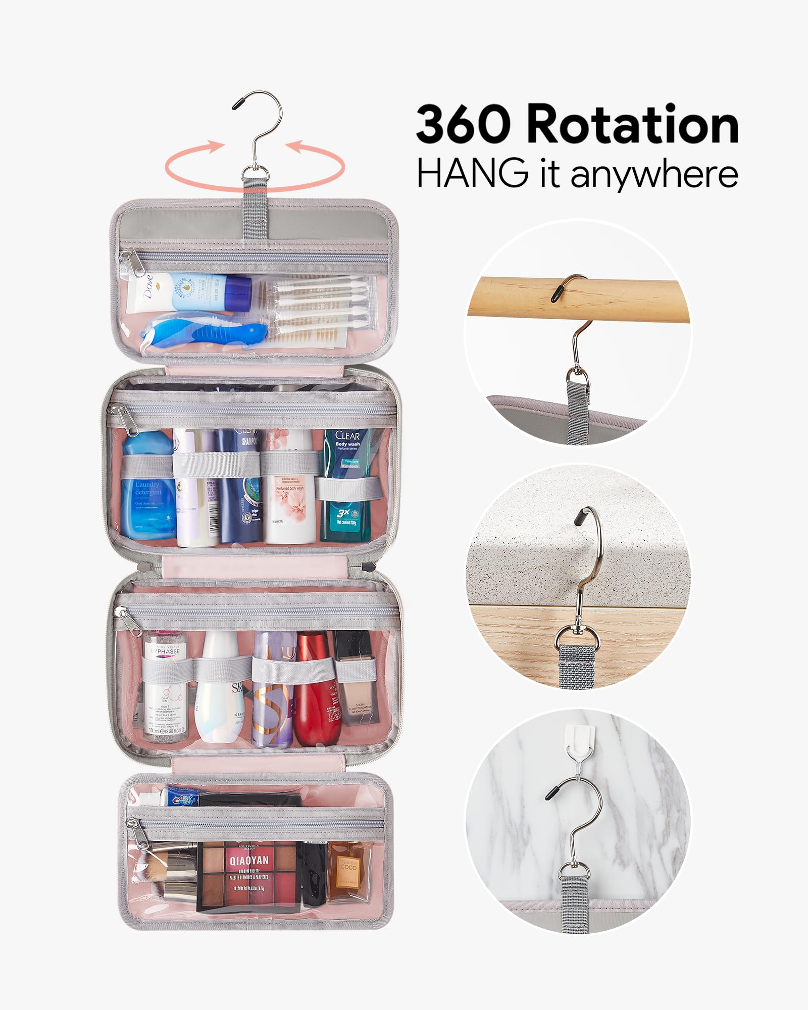 OlarHike Toiletry Bag, Medium Size Makeup Jewelry 3 in 1 Essentials Travel Packing Organizers (Grey) - aborderproducts