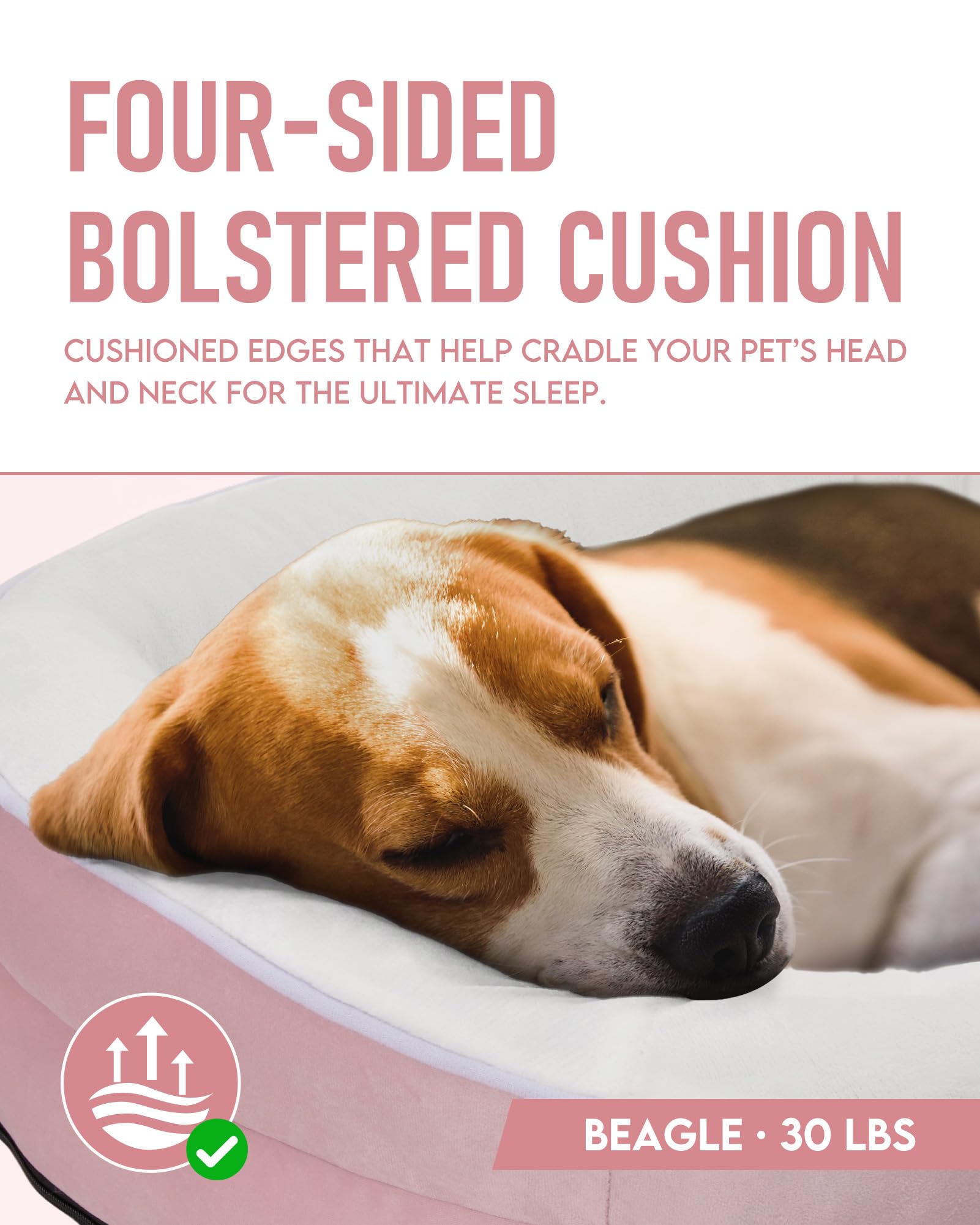 OhGeni | Orthopedic Dog Couch Bed | Large (35 x 28 x 6 Inch)| Pink - aborderproducts