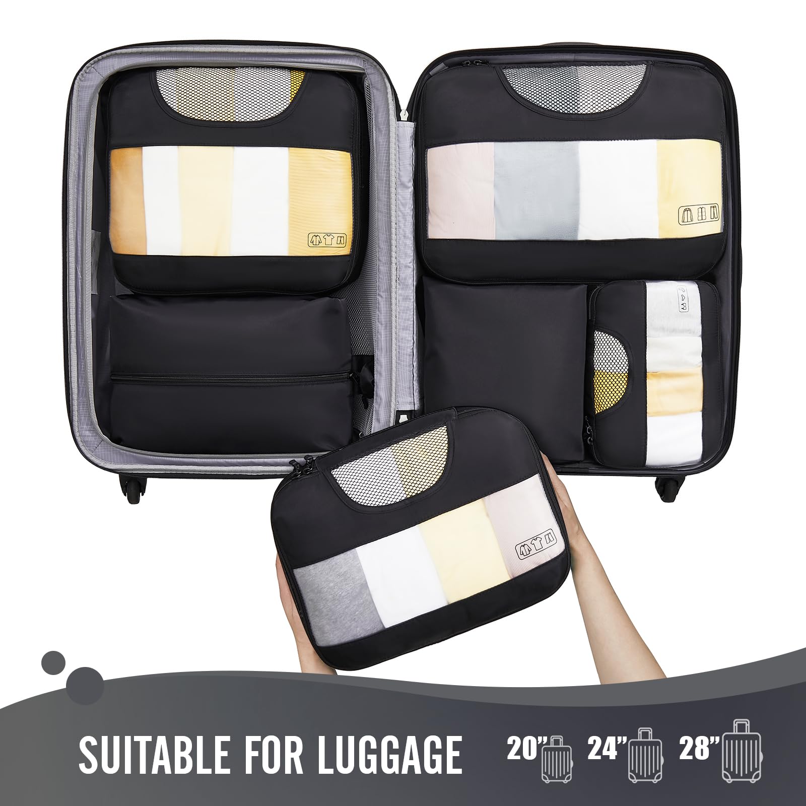 Veken Packing Cubes | 6 Set | Jet Black - aborderproducts