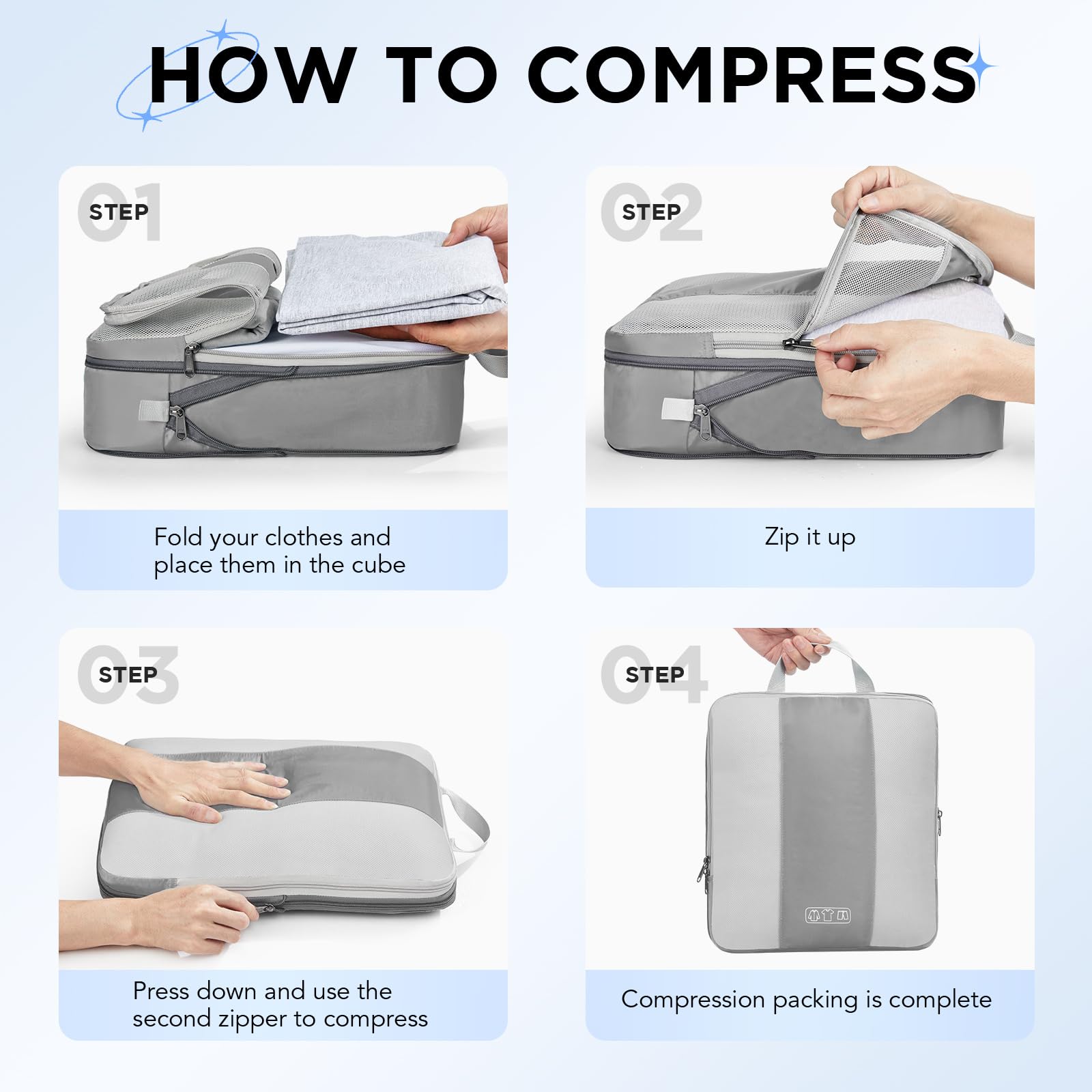 OlarHike | Compression Packing Cubes | 10 Set | Grey - aborderproducts