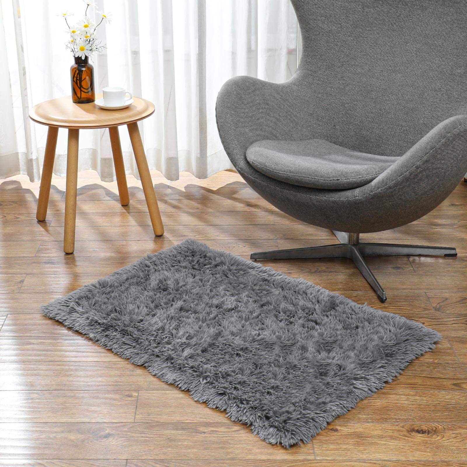 Ophanie Upgrade Fluffy Shaggy Soft Area Rug | Dark Grey 2x3 - aborderproducts