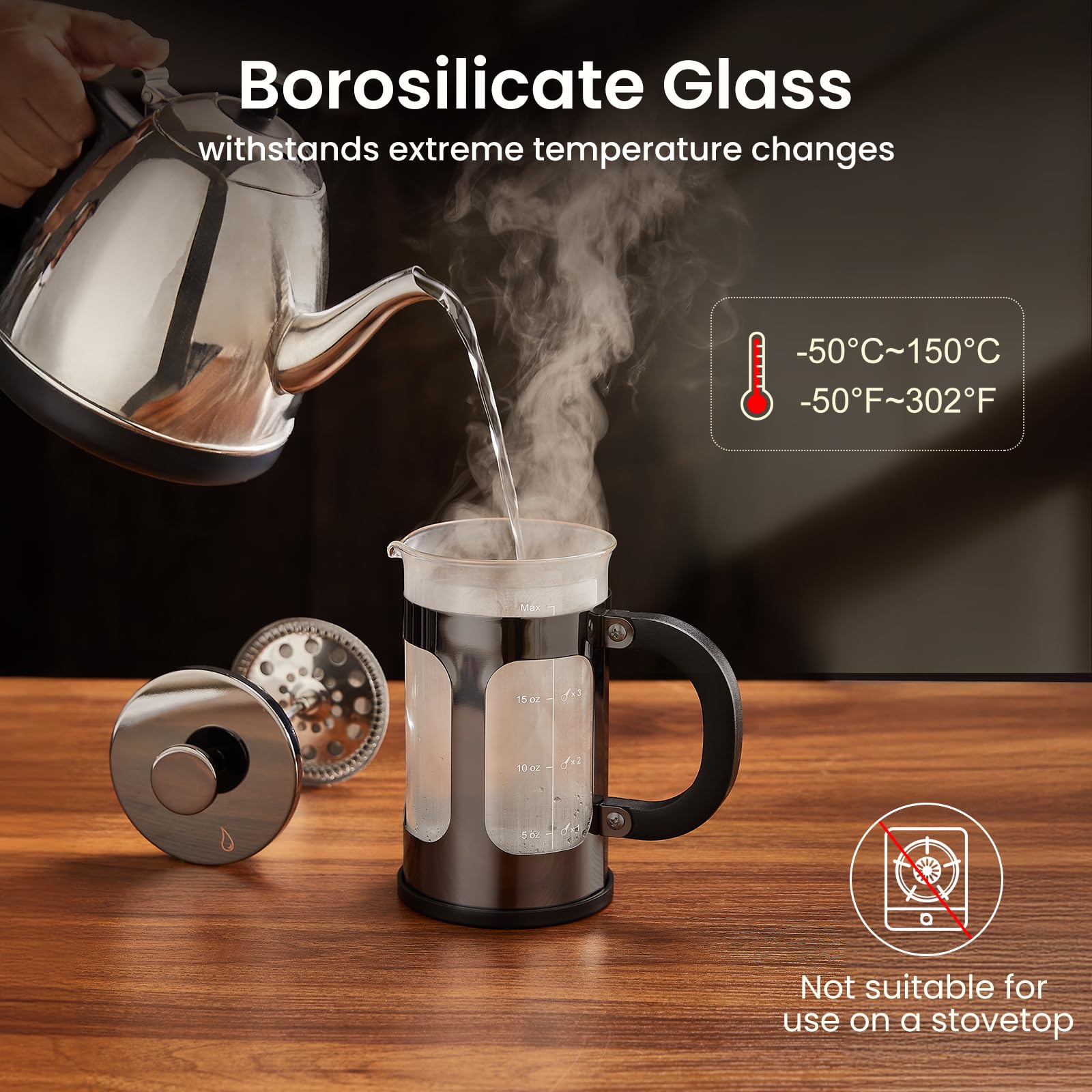 BAYKA French Press | 21 oz | Dark Pewter - aborderproducts
