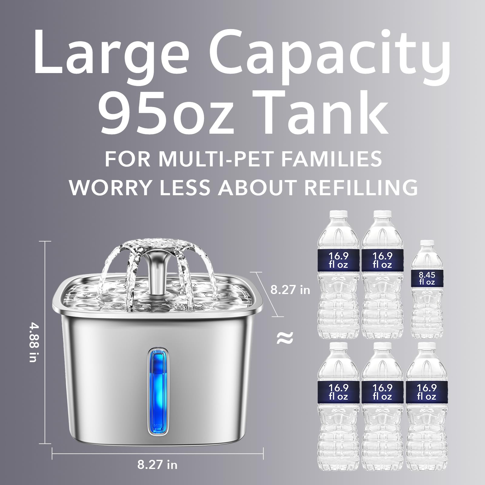 Veken | Stainless Steel Cat Water Fountain | 95oz/2.8L | Silver - aborderproducts