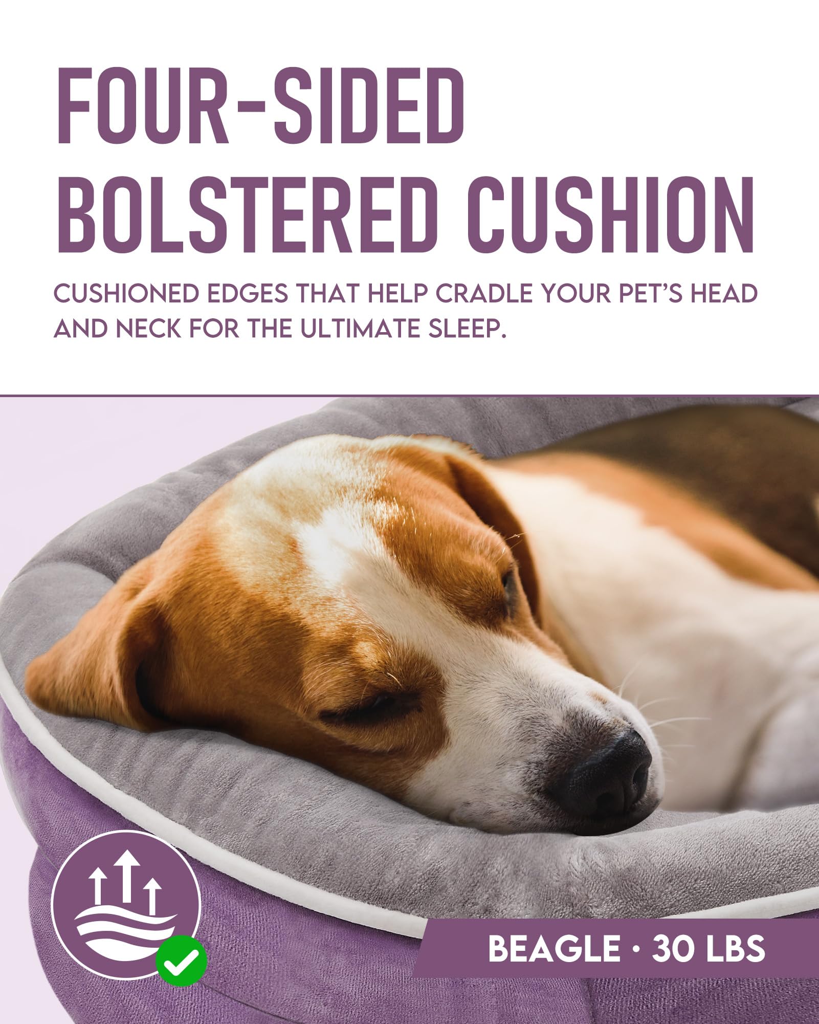 OhGeni | Orthopedic Dog Couch Bed | Large (35 x 28 x 6 Inch)| Purple - aborderproducts