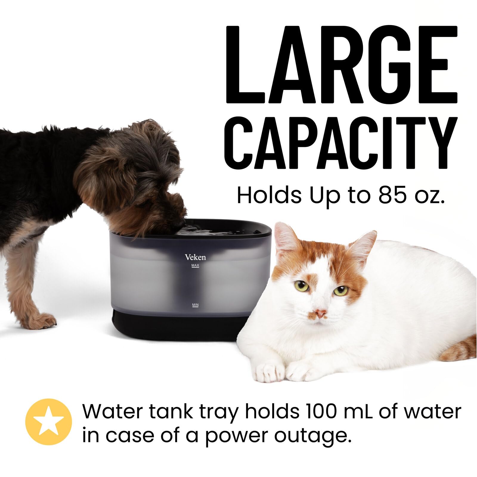 Veken Pet Fountain With Detachable Water Tank | 84oz/2.5L | Black - aborderproducts