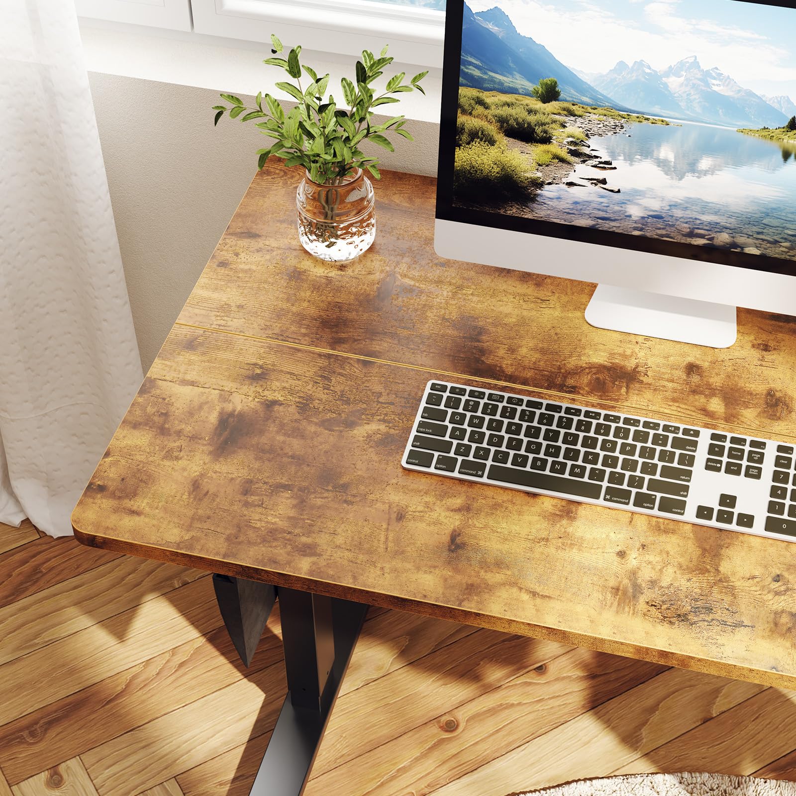 Veken Electric Standing Desk with Side Storage Pocket, 47.2x27.6 Inch 1-Inch Thick | Brown - aborderproducts