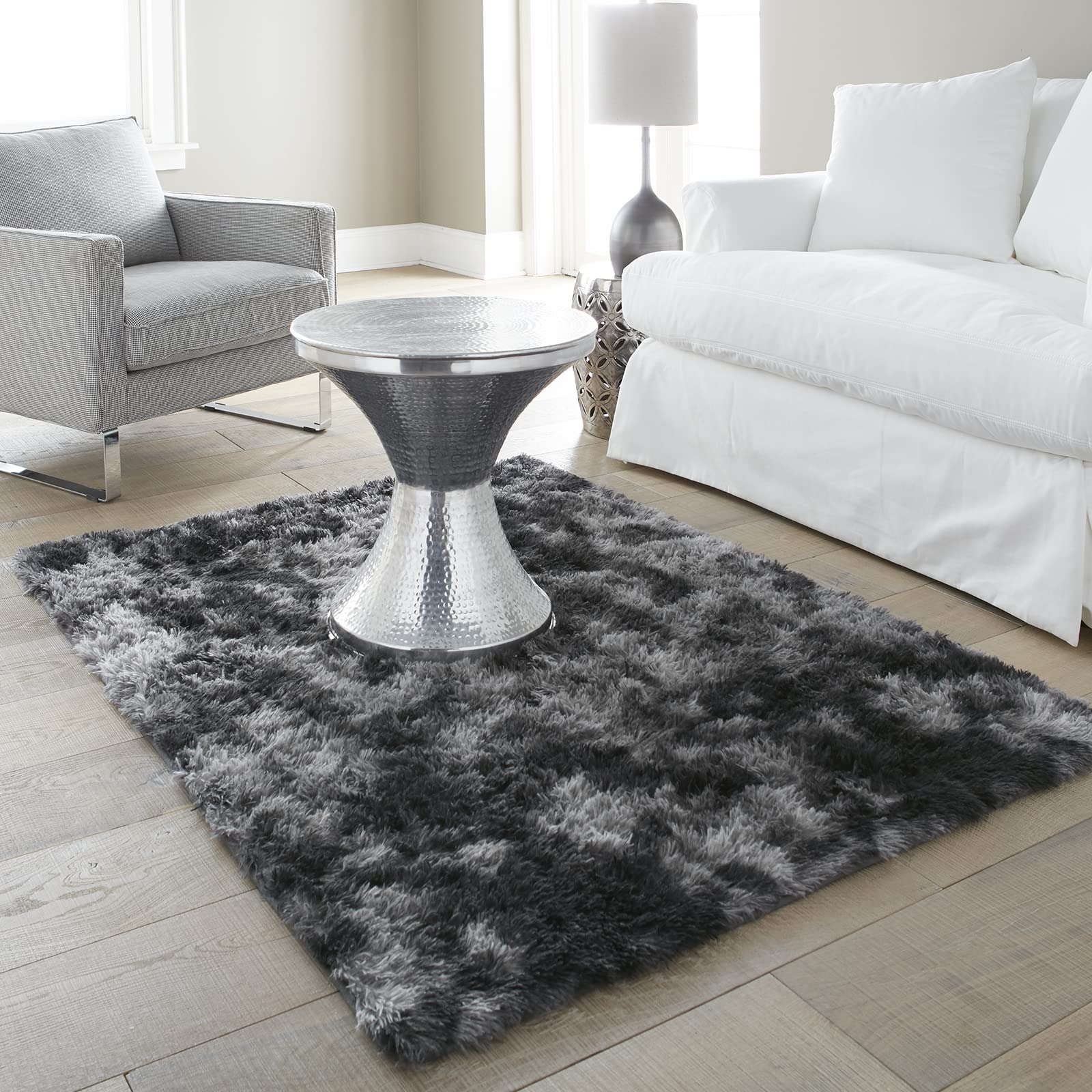 Ophanie Upgrade Fluffy Shaggy Soft Area Rug | Tie Dyed Grey & White 8x10 - aborderproducts