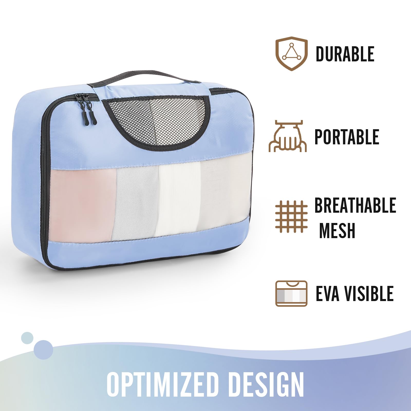 Veken 6 Piece Set Travel Packing Cubes | Light Blue - aborderproducts