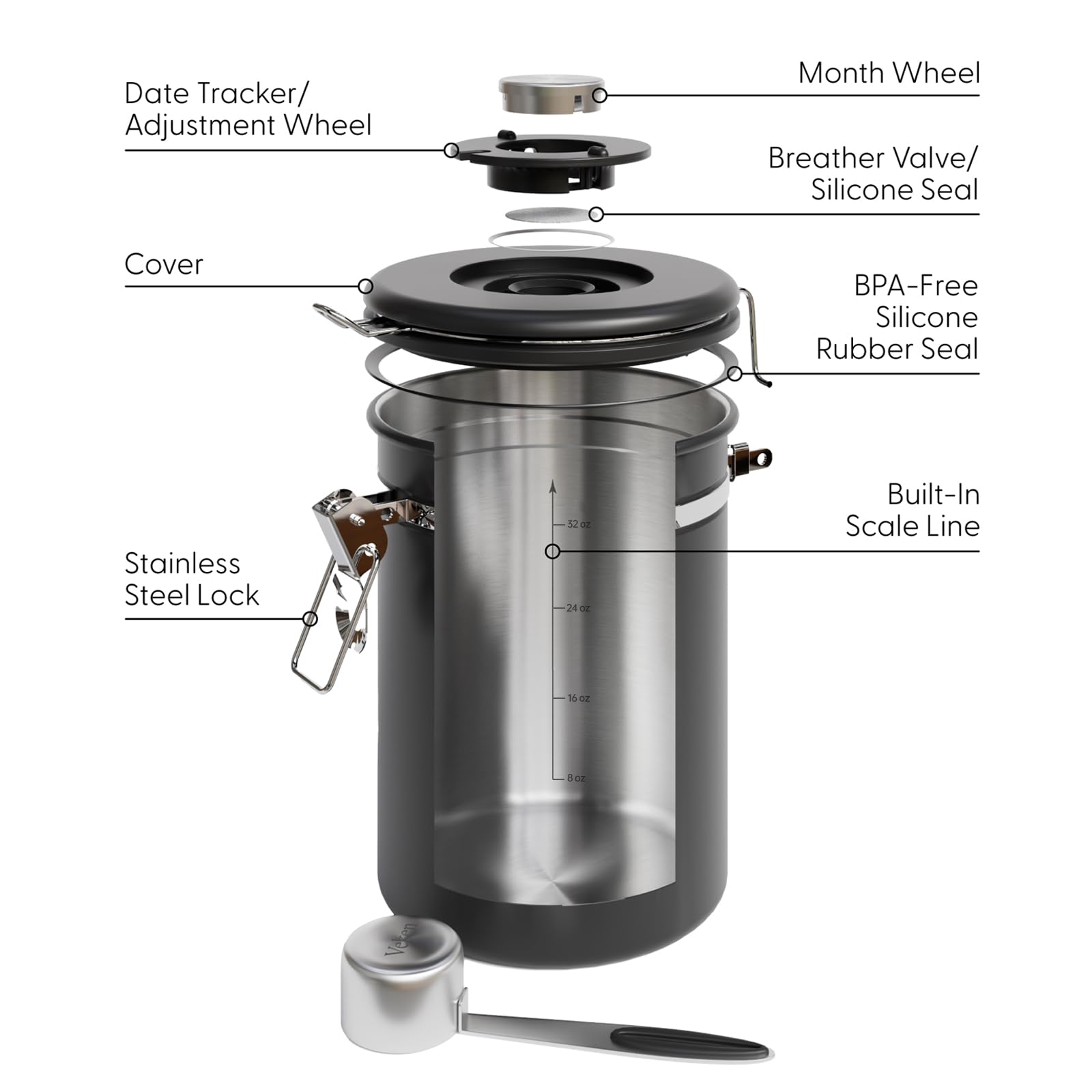 Veken Coffee Canister | 38oz | Black - aborderproducts
