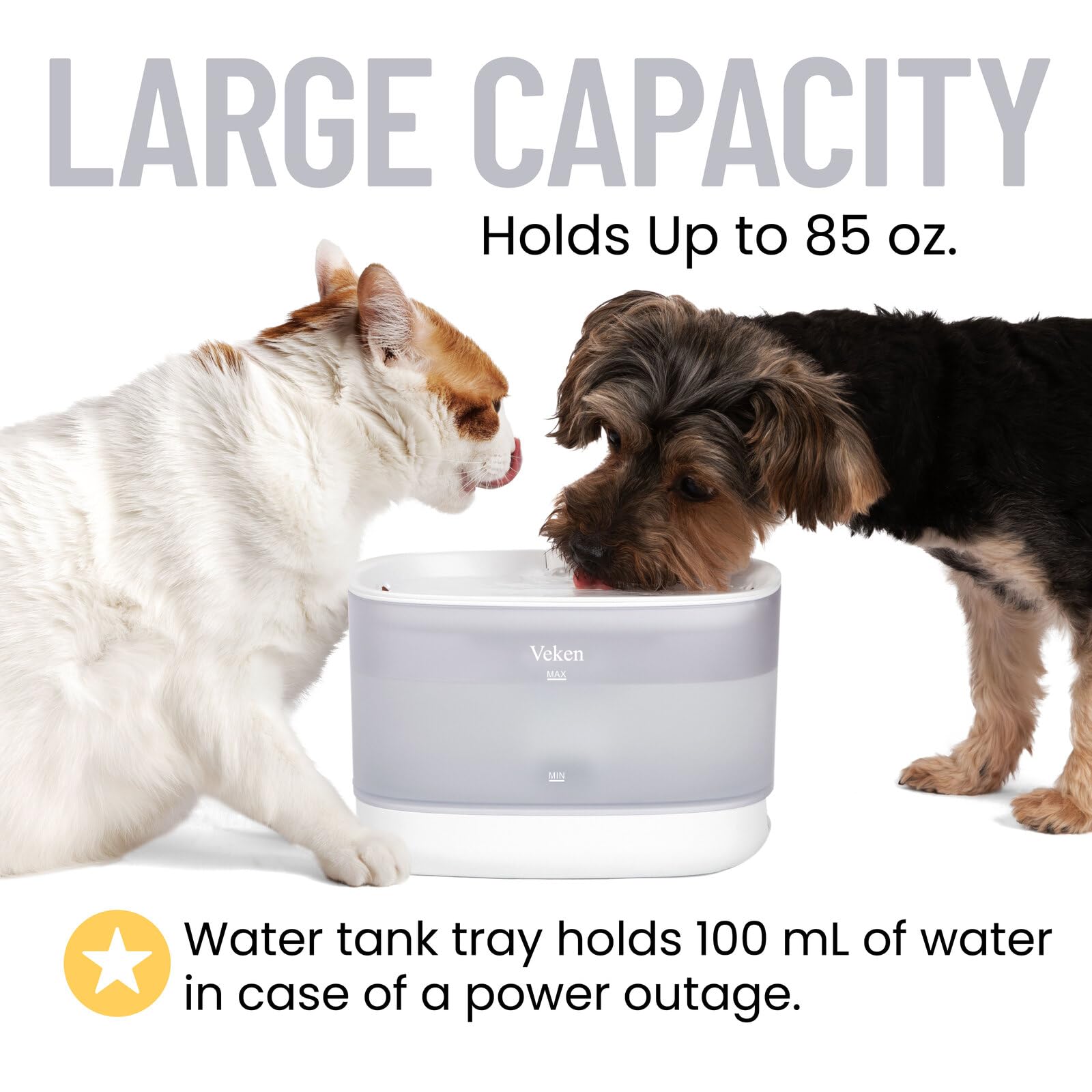 Veken Pet Fountain With Detachable Water Tank | 84oz/2.5L | White - aborderproducts