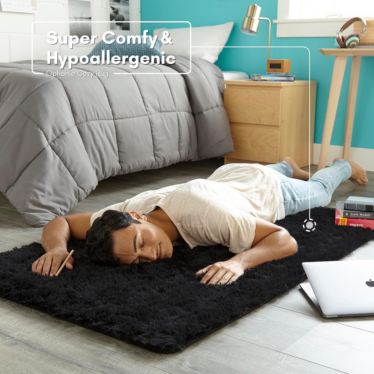 Ophanie Upgrade Fluffy Shaggy Soft Area Rug | Black 3x5 - aborderproducts