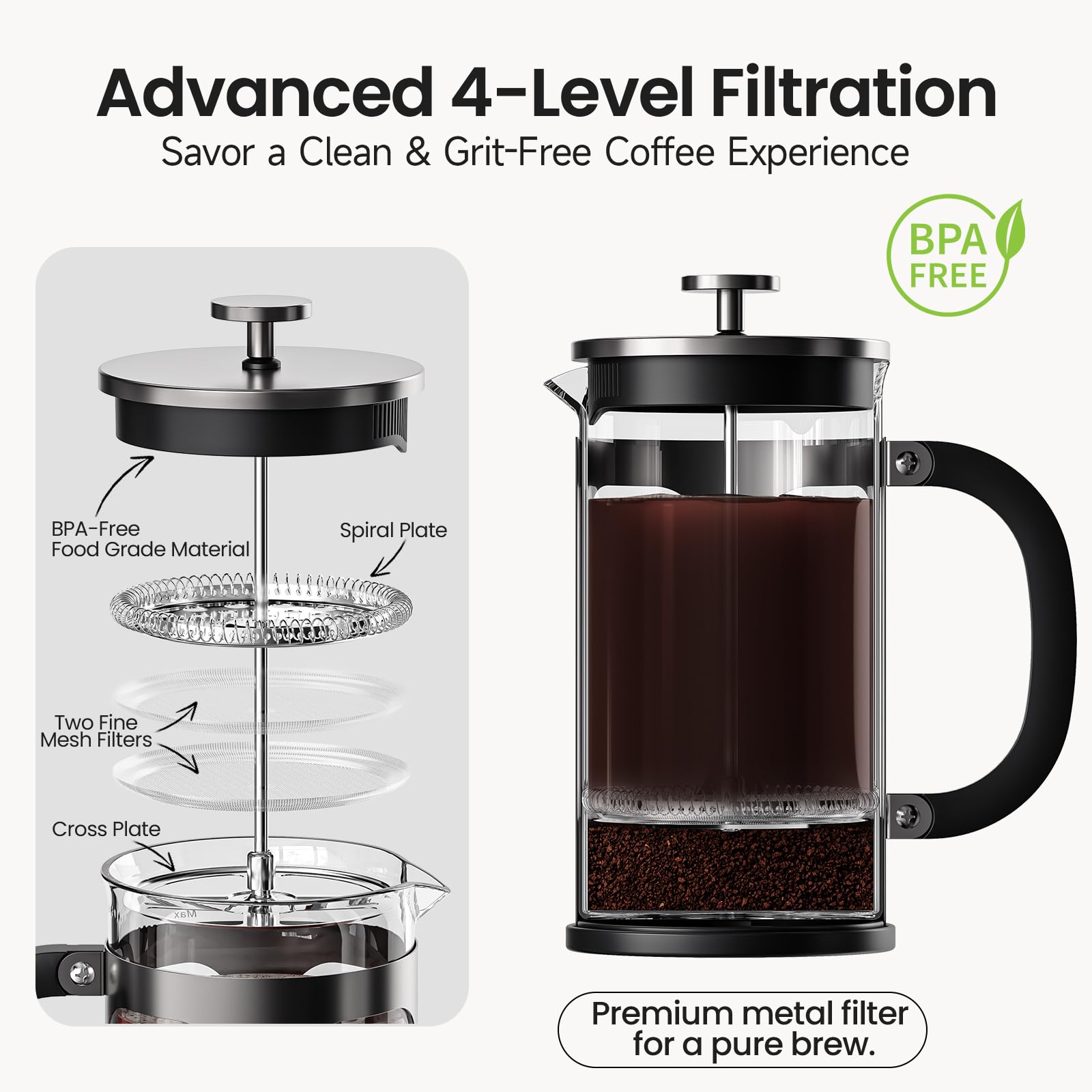 BAYKA French Press | 21 oz | Dark Pewter - aborderproducts