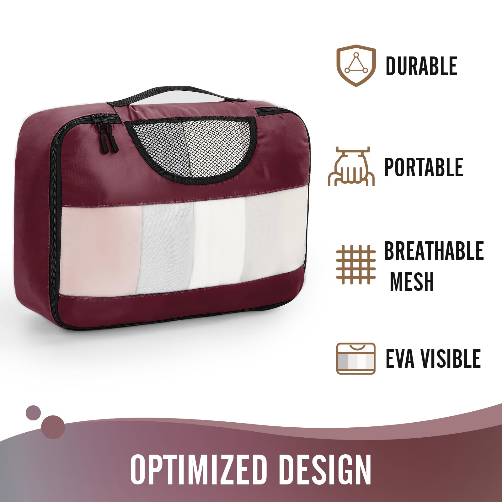 Veken Packing Cubes | 6 Set | Wine Red - aborderproducts