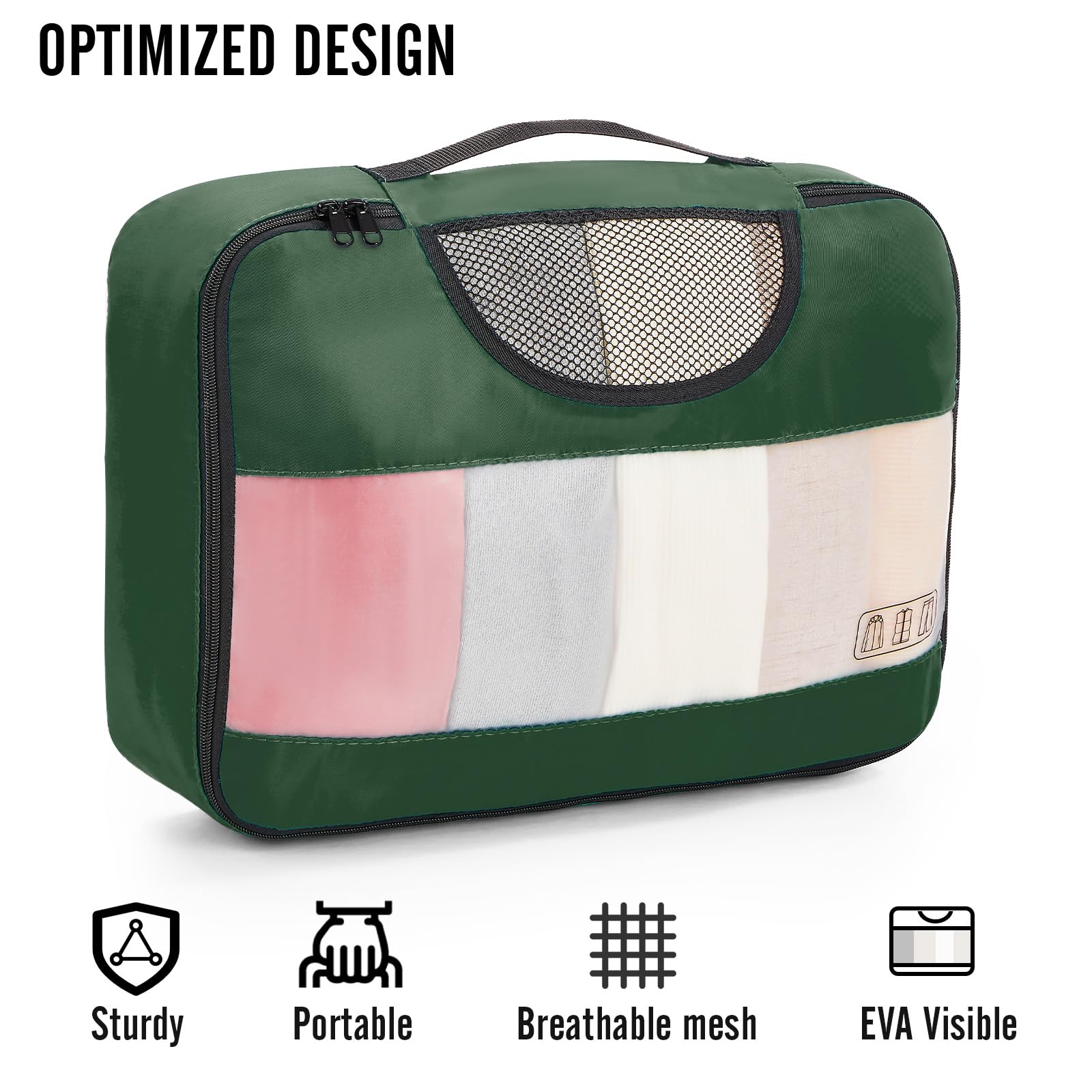 Veken 8 Piece Set Travel Packing Cubes | Dark Green - aborderproducts