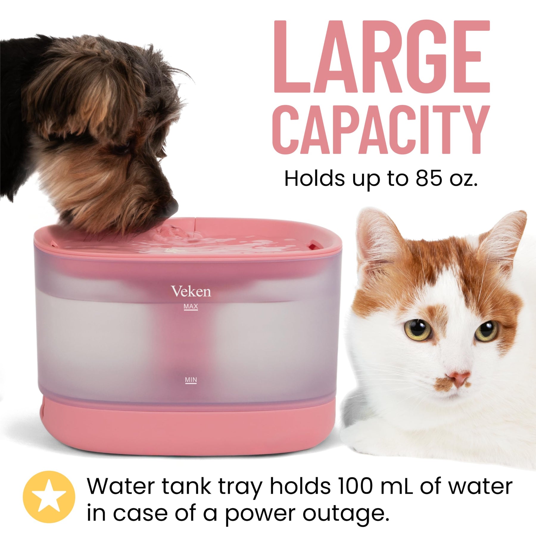 Veken Pet Fountain With Detachable Water Tank | 84oz/2.5L | Pink - aborderproducts