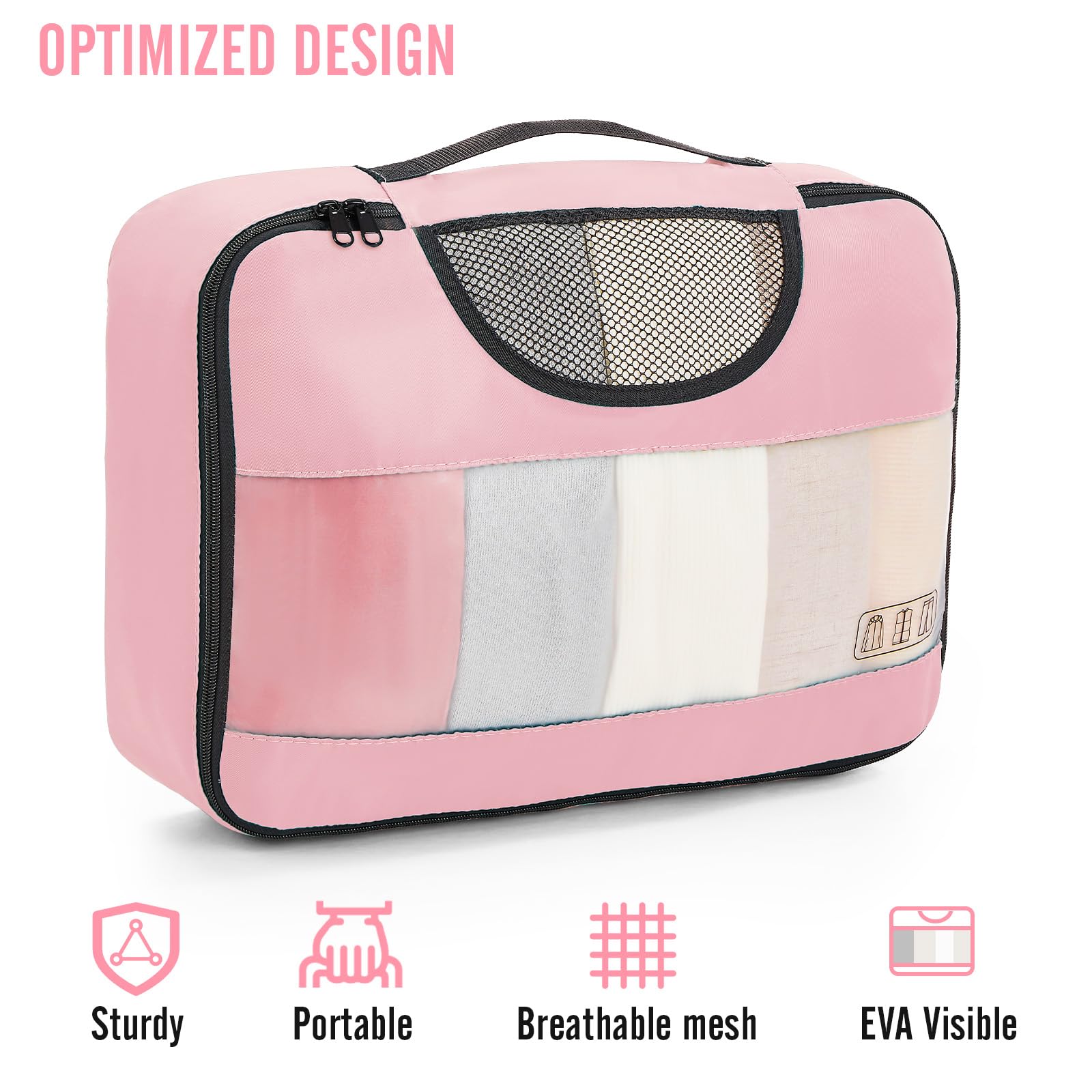 Veken 8 Piece Set Travel Packing Cubes | Pink - aborderproducts