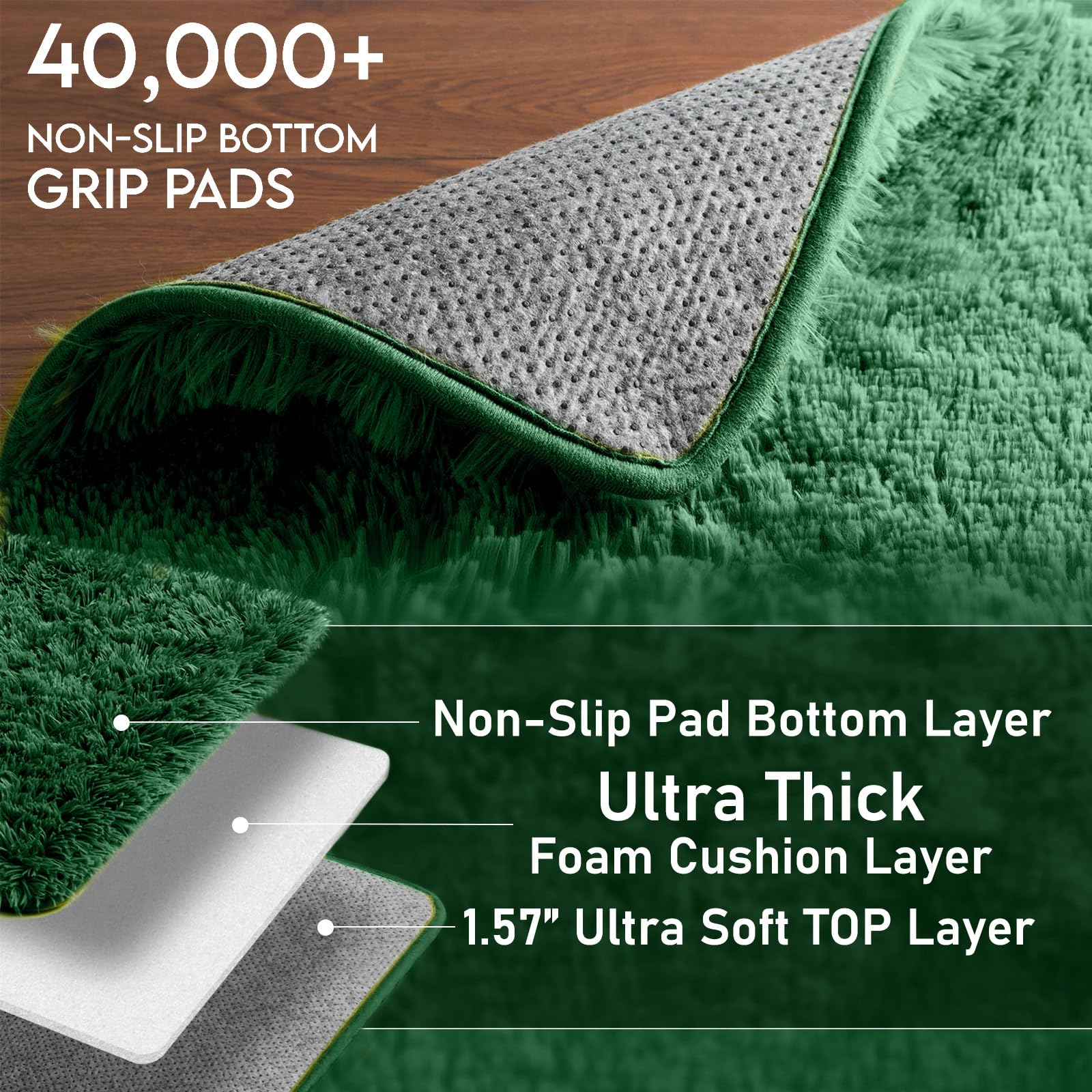 Ophanie Upgrade Fluffy Shaggy Soft Area Rug | Green 4x6 - aborderproducts