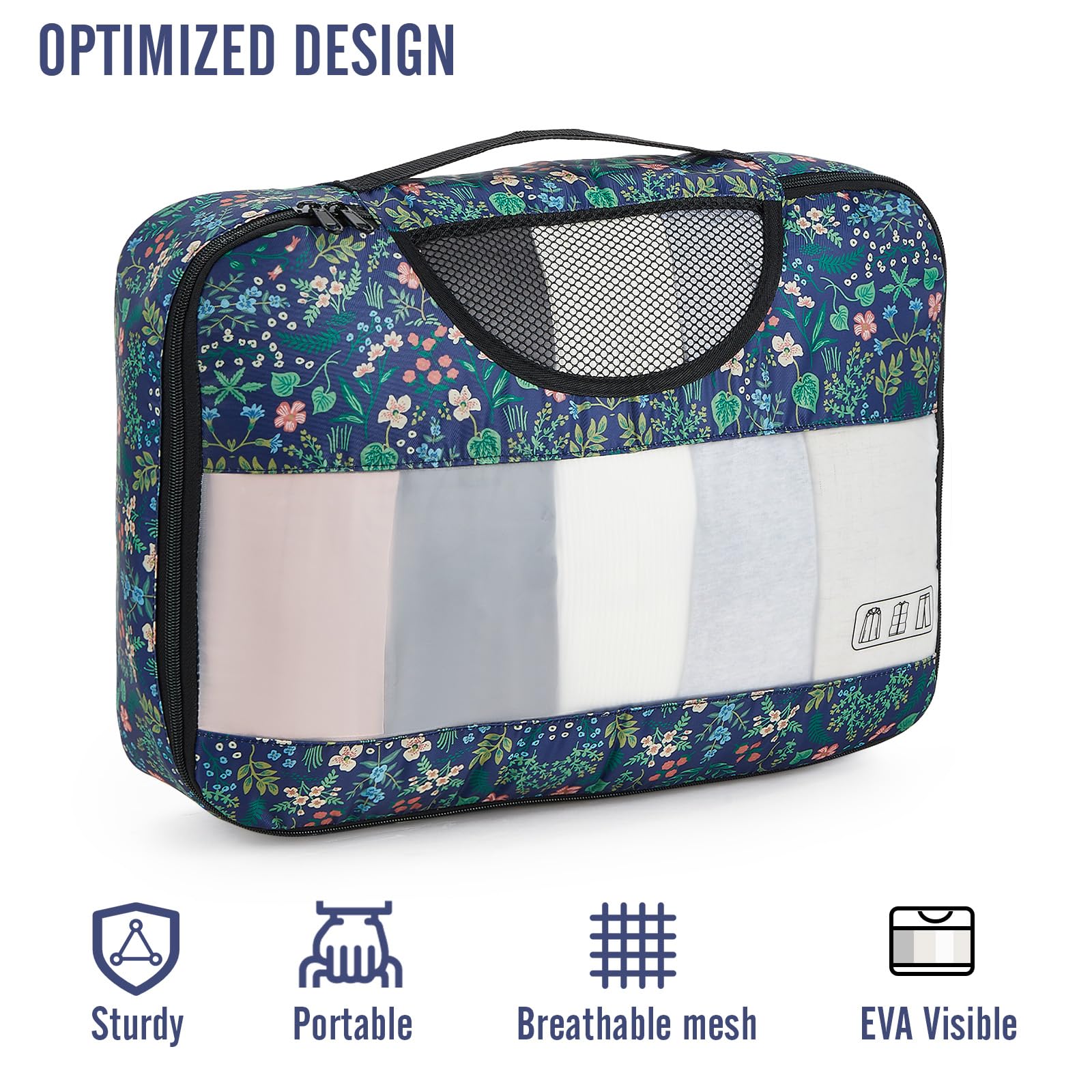 Veken 8 Piece Set Travel Packing Cubes | Blue Floral - aborderproducts