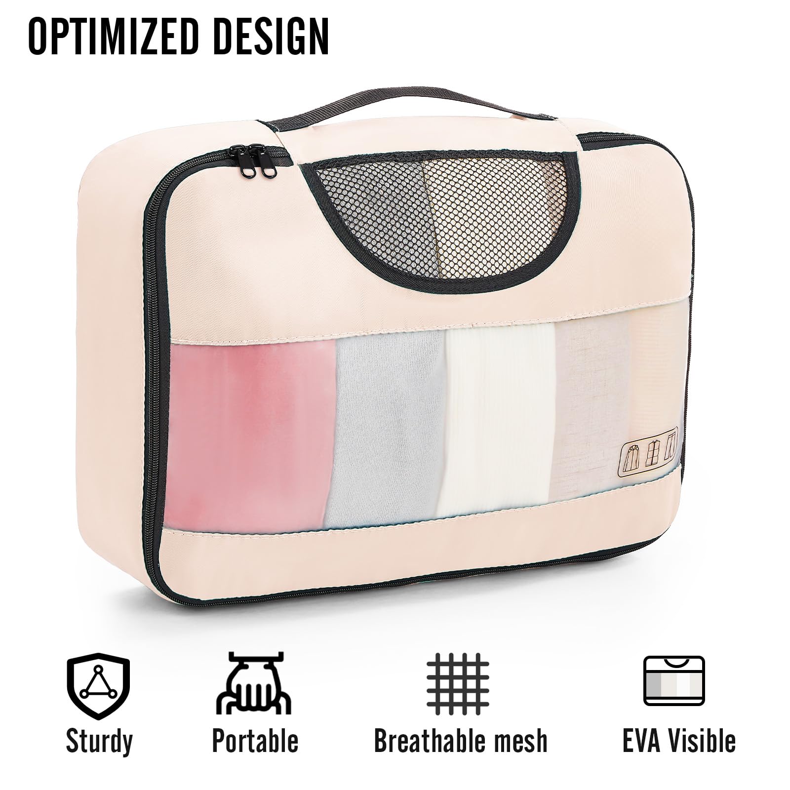 Veken 8 Piece Set Travel Packing Cubes | Cream - aborderproducts