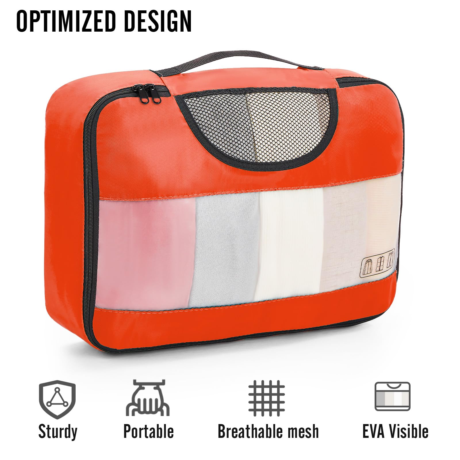 Veken 8 Piece Set Travel Packing Cubes | Orange - aborderproducts