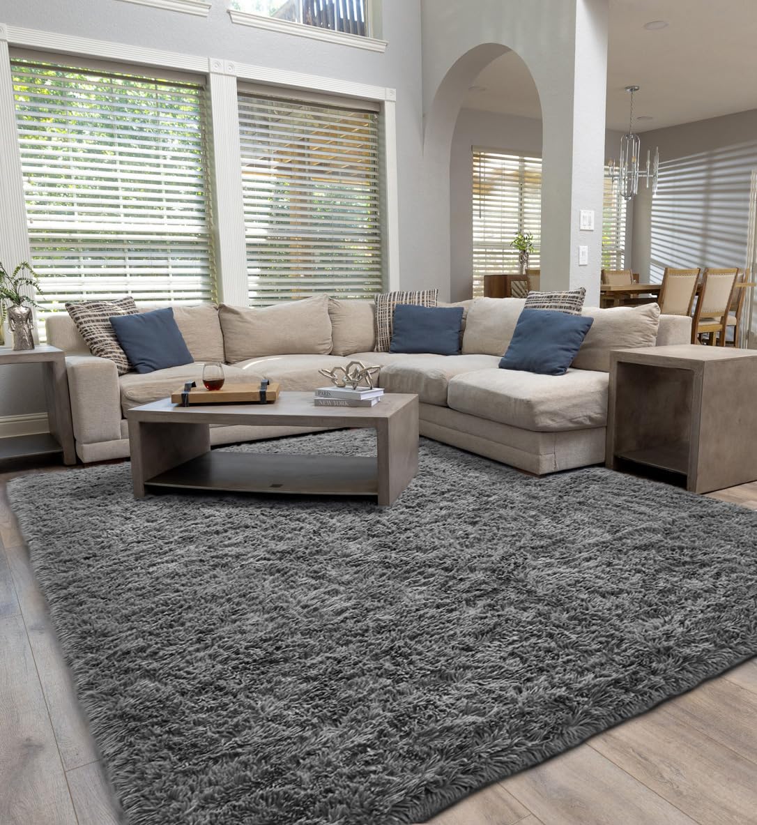 Ophanie Upgrade Fluffy Shaggy Soft Area Rug | Grey 8x10 - aborderproducts