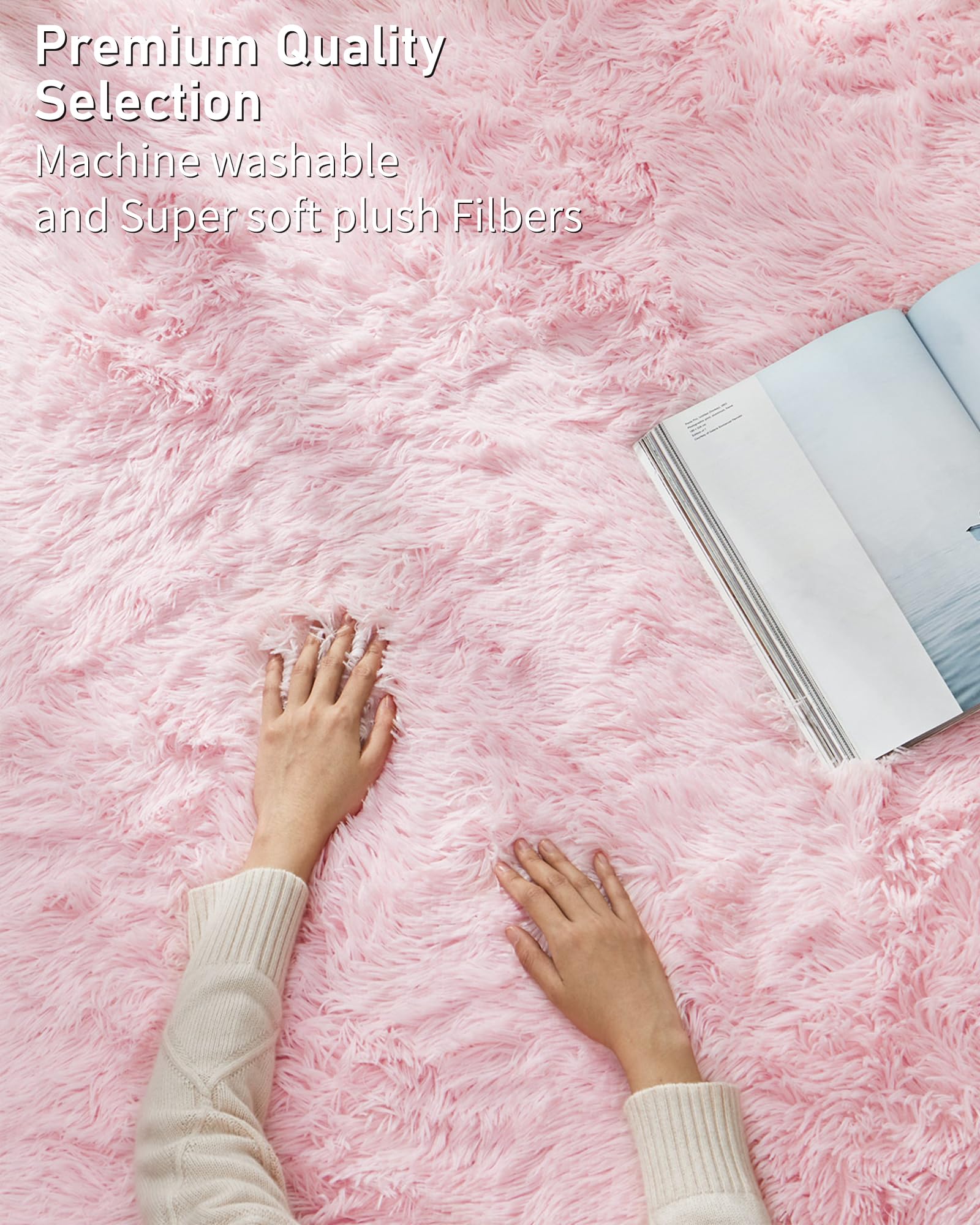 Ophanie Upgrade Fluffy Shaggy Soft Area Rug | Pink 5x8 - aborderproducts
