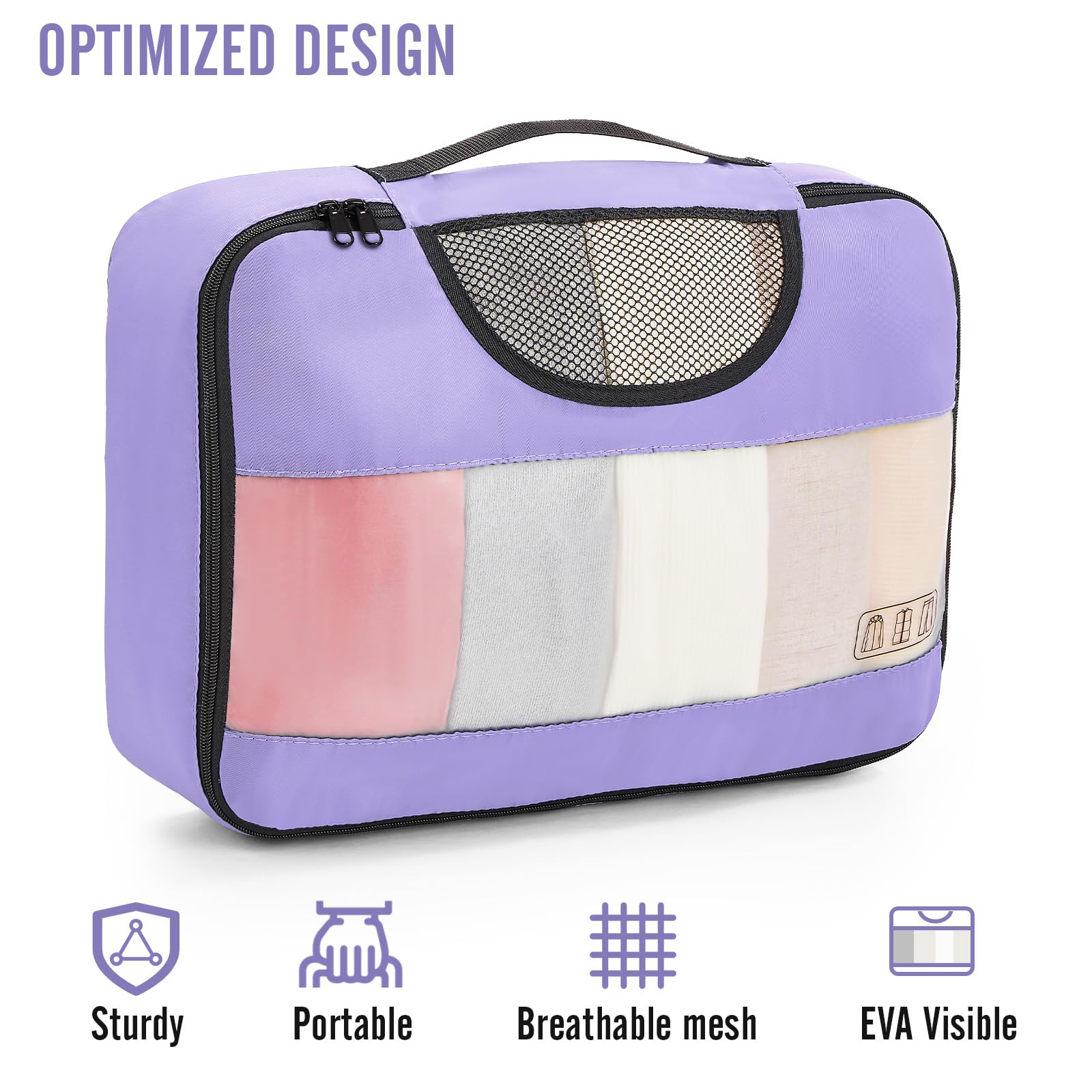 Veken 8 Piece Set Travel Packing Cubes | Light Purple - aborderproducts