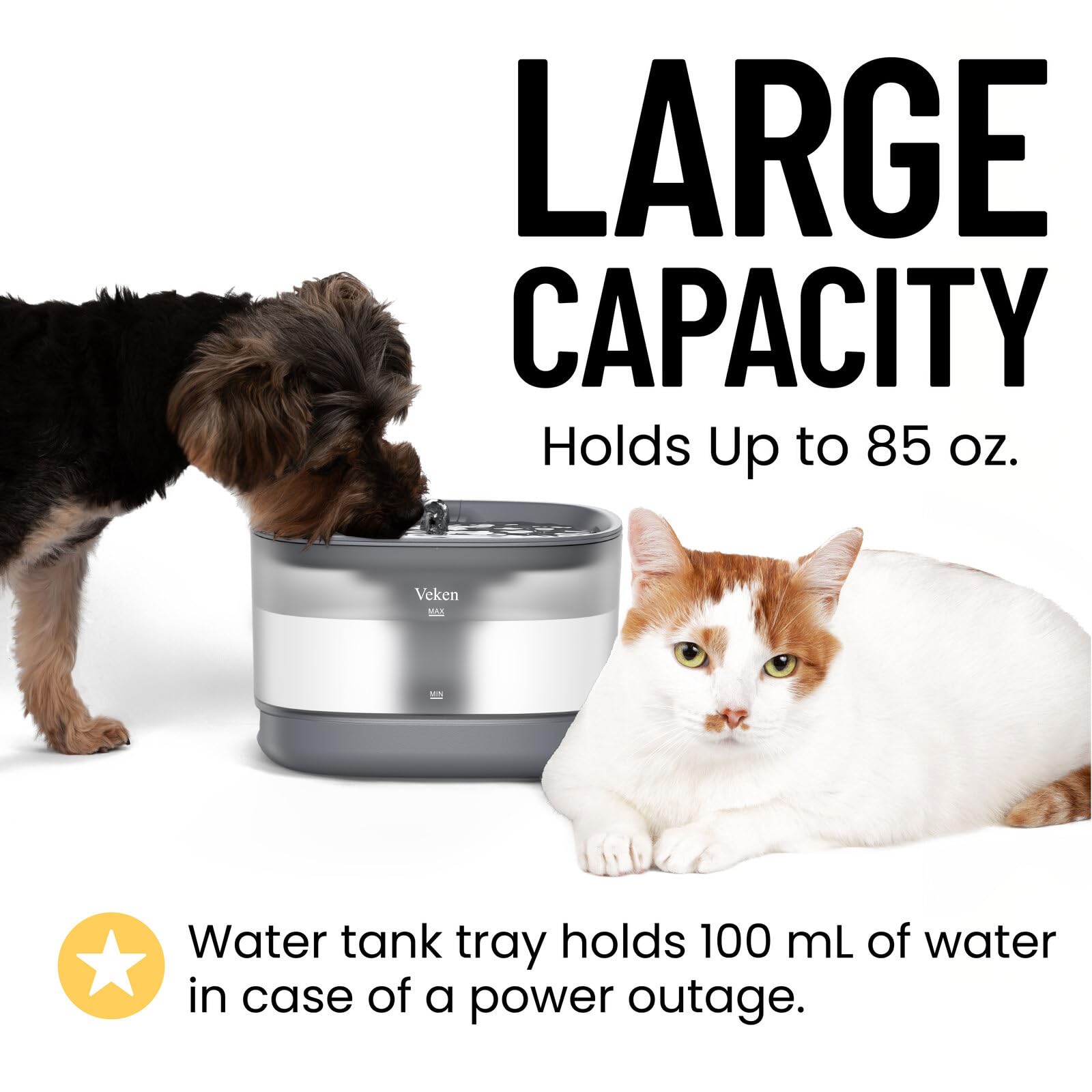 Veken Pet Fountain With Detachable Water Tank | 84oz/2.5L | Grey - aborderproducts