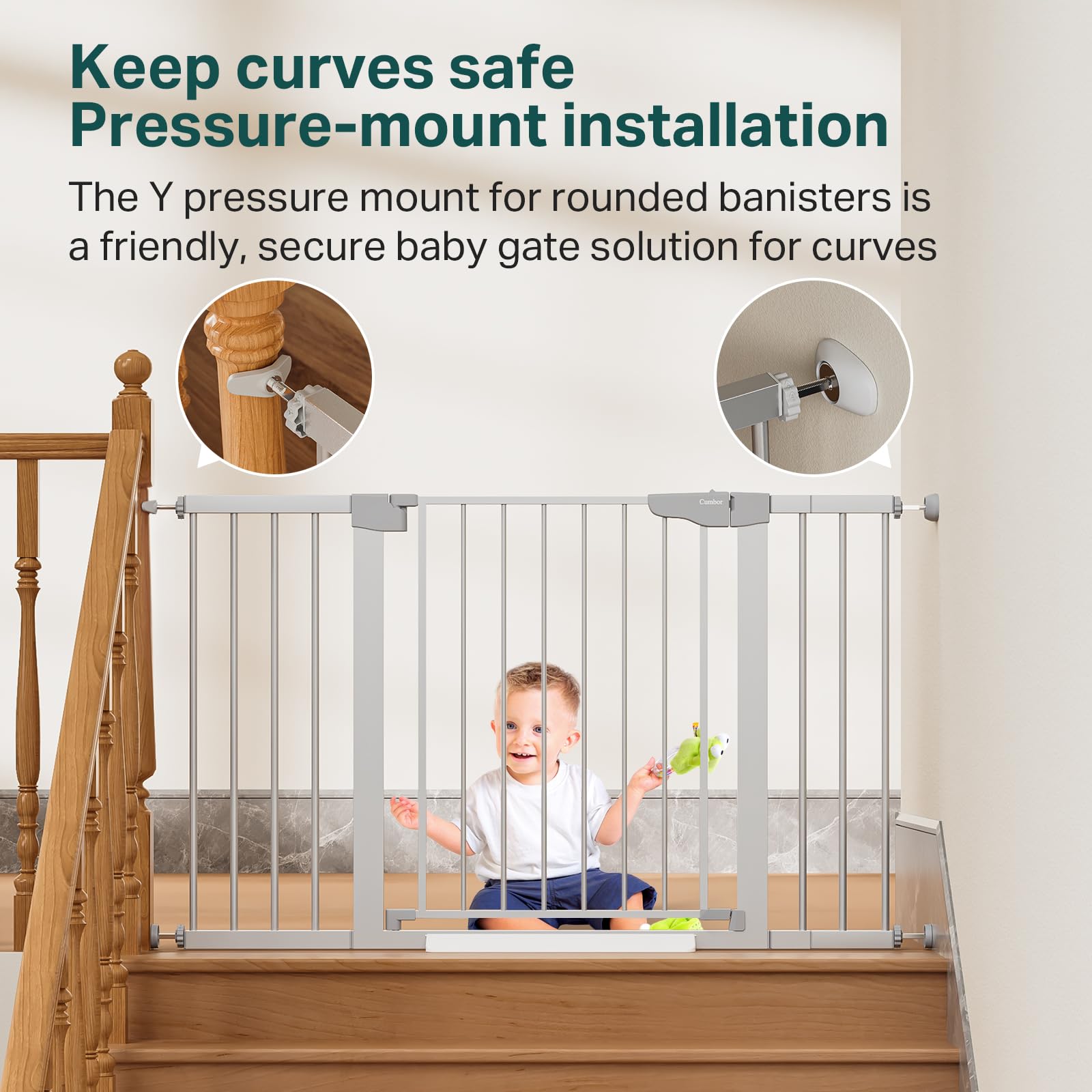 Cumbor | 29.7"-51.5" x 30.5" | Baby Gate Extra Wide | Silver - aborderproducts