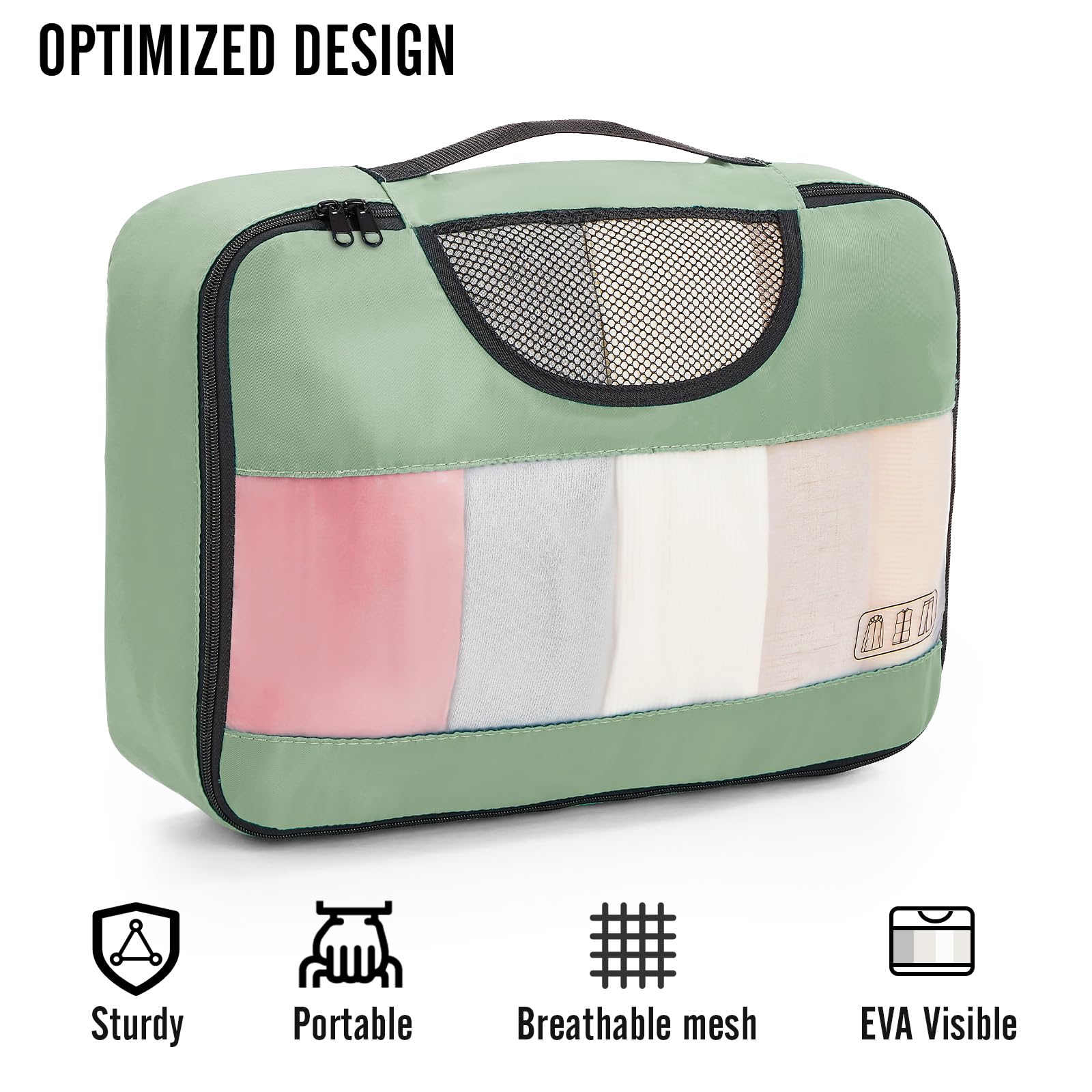 Veken 8 Piece Set Travel Packing Cubes | Matcha Green - aborderproducts