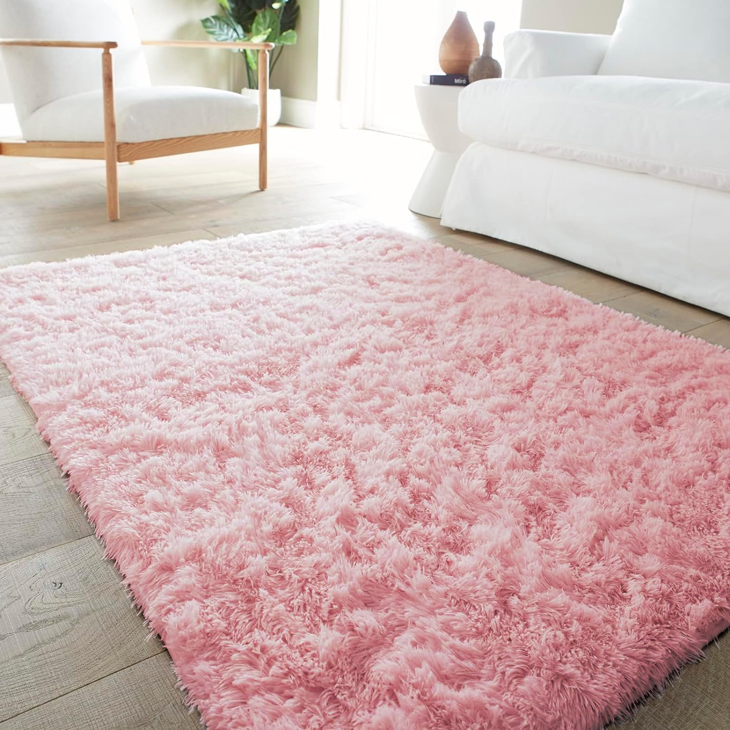 Ophanie Upgrade Fluffy Shaggy Soft Area Rug | Pink 4x6 - aborderproducts