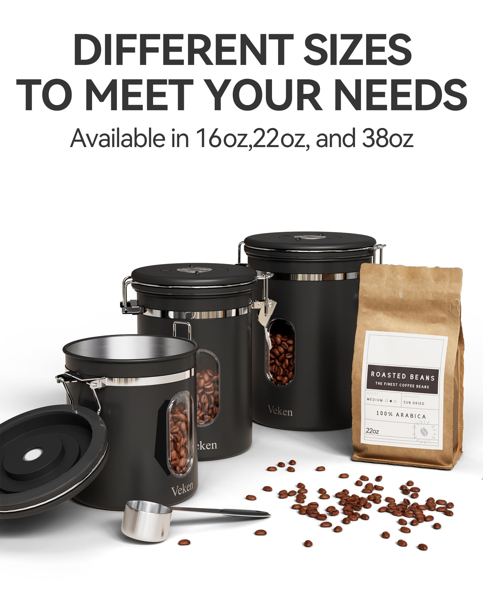 Veken Coffee Canister | 38oz | Black - aborderproducts