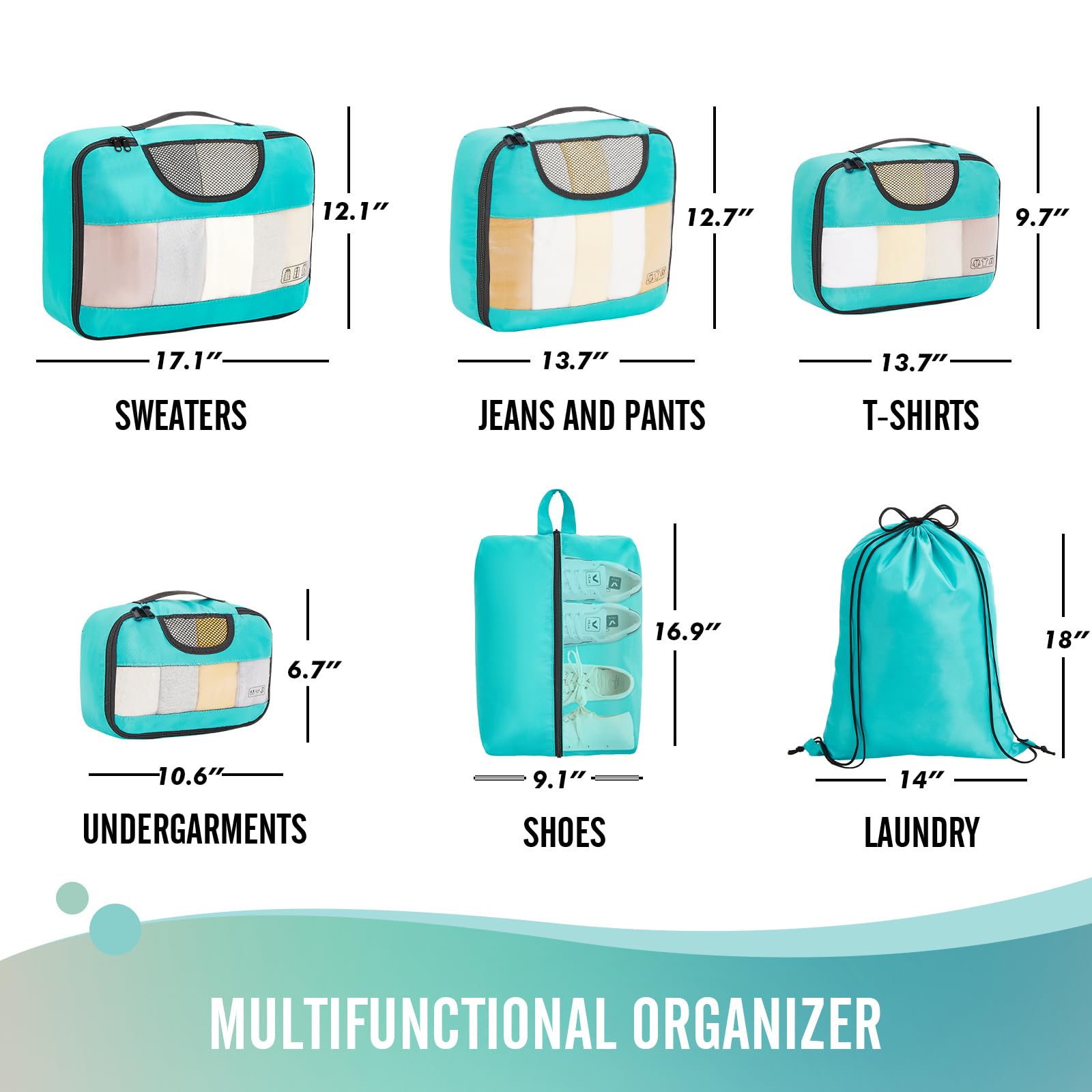 Veken Packing Cubes | 6 Set | Cyan - aborderproducts