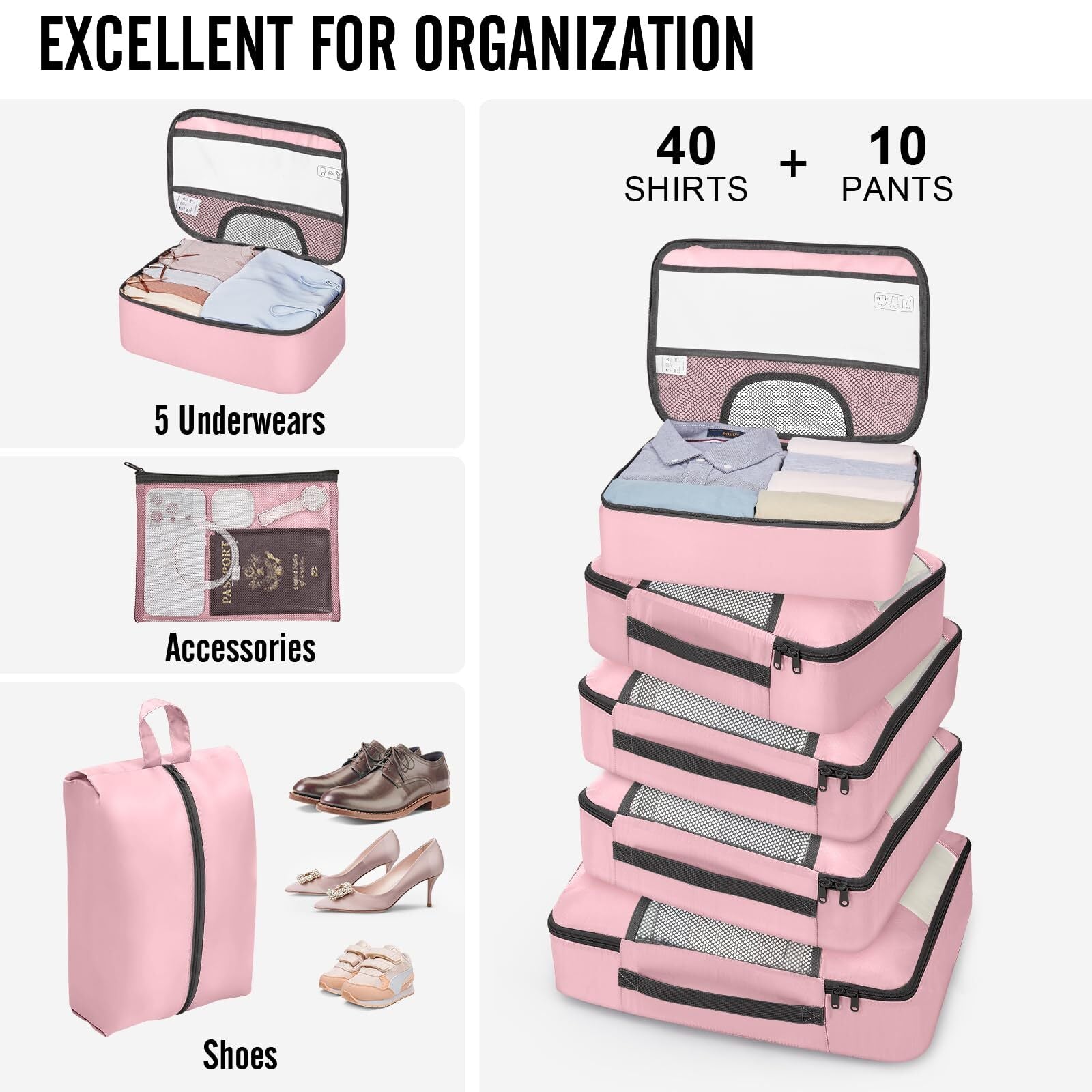 Veken 10 Set Packing Cube Dusty Pink - aborderproducts