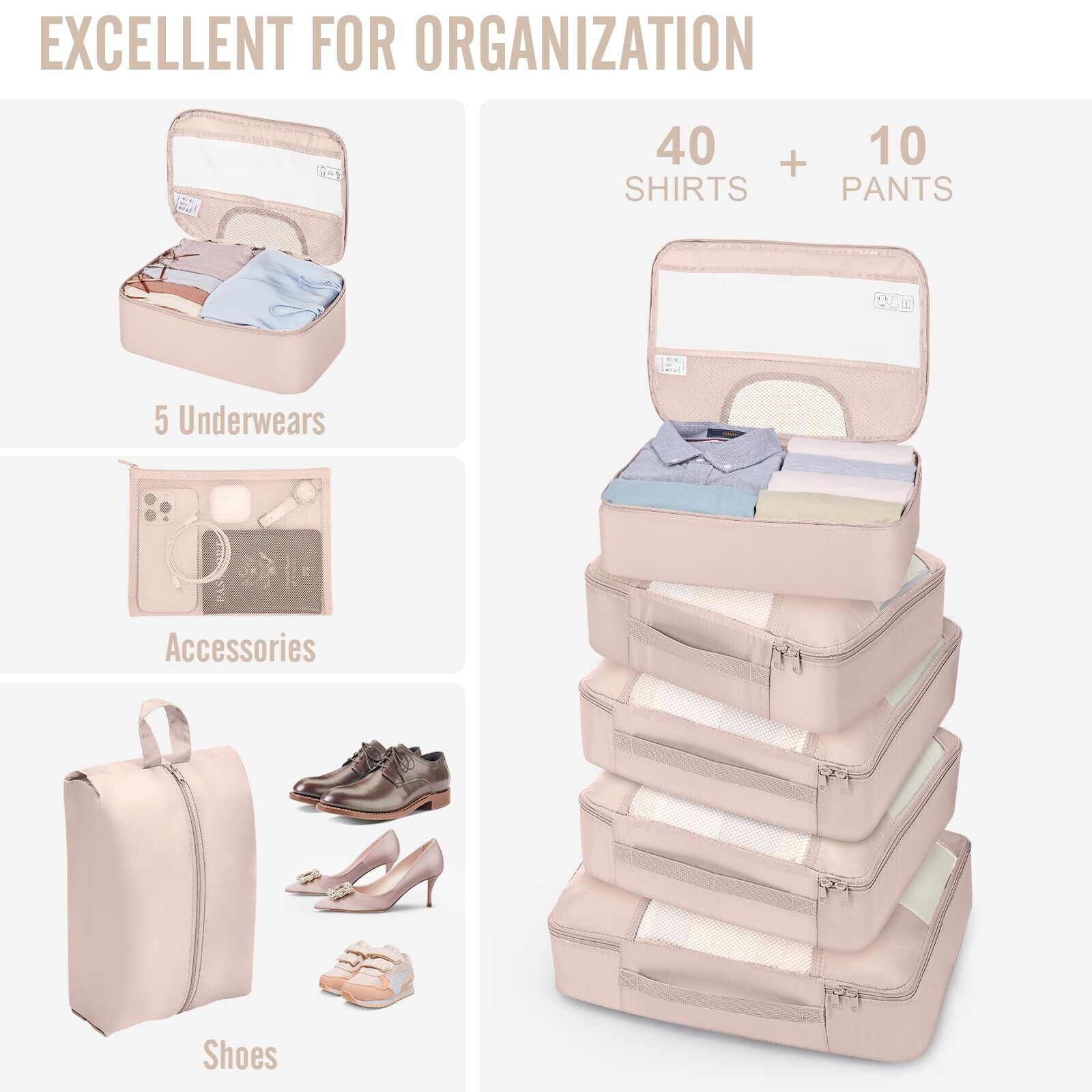 Veken 10 Set Packing Cube Cream - aborderproducts