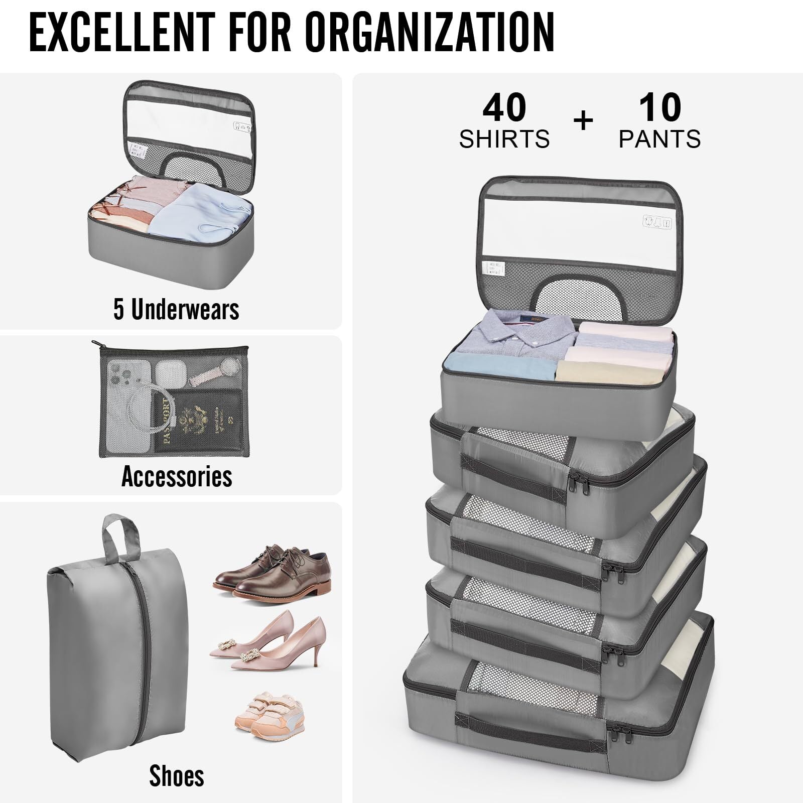 Veken 10 Set Packing Cube Dove Grey - aborderproducts