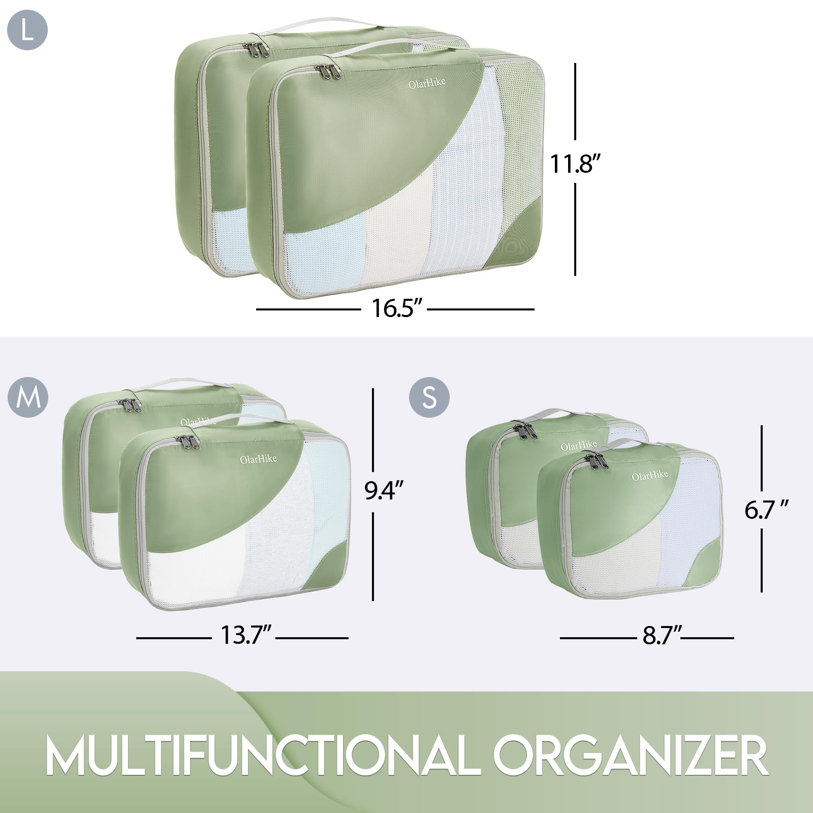 OlarHike Packing Cubes | Set Of 6 | Matcha Green - aborderproducts