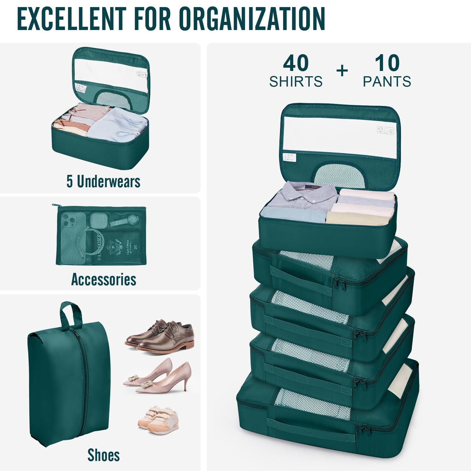 Veken 10 Set Packing Cube Indigo Teal - aborderproducts
