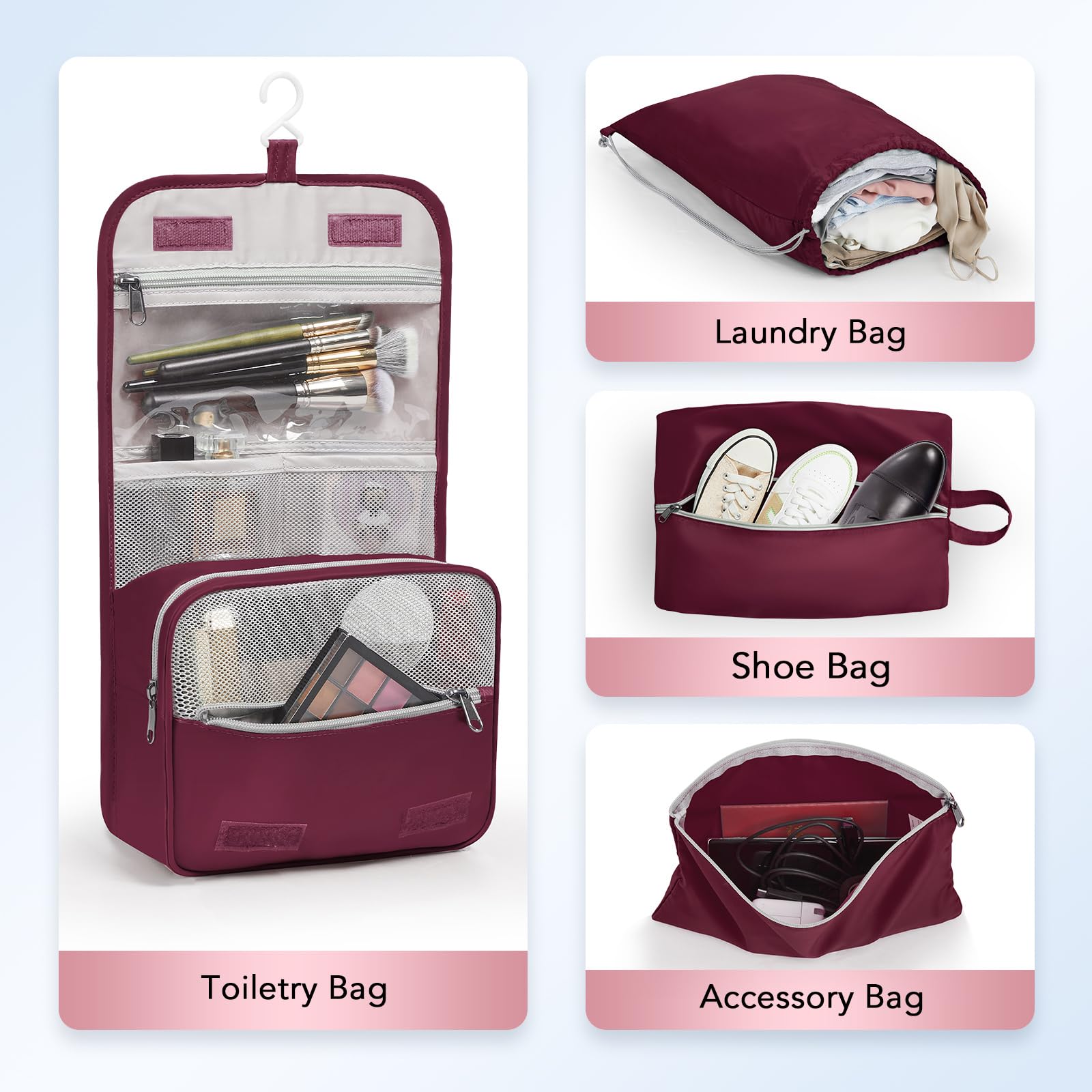 OlarHike | Compression Packing Cubes | 8 Sets | Burgundy - aborderproducts