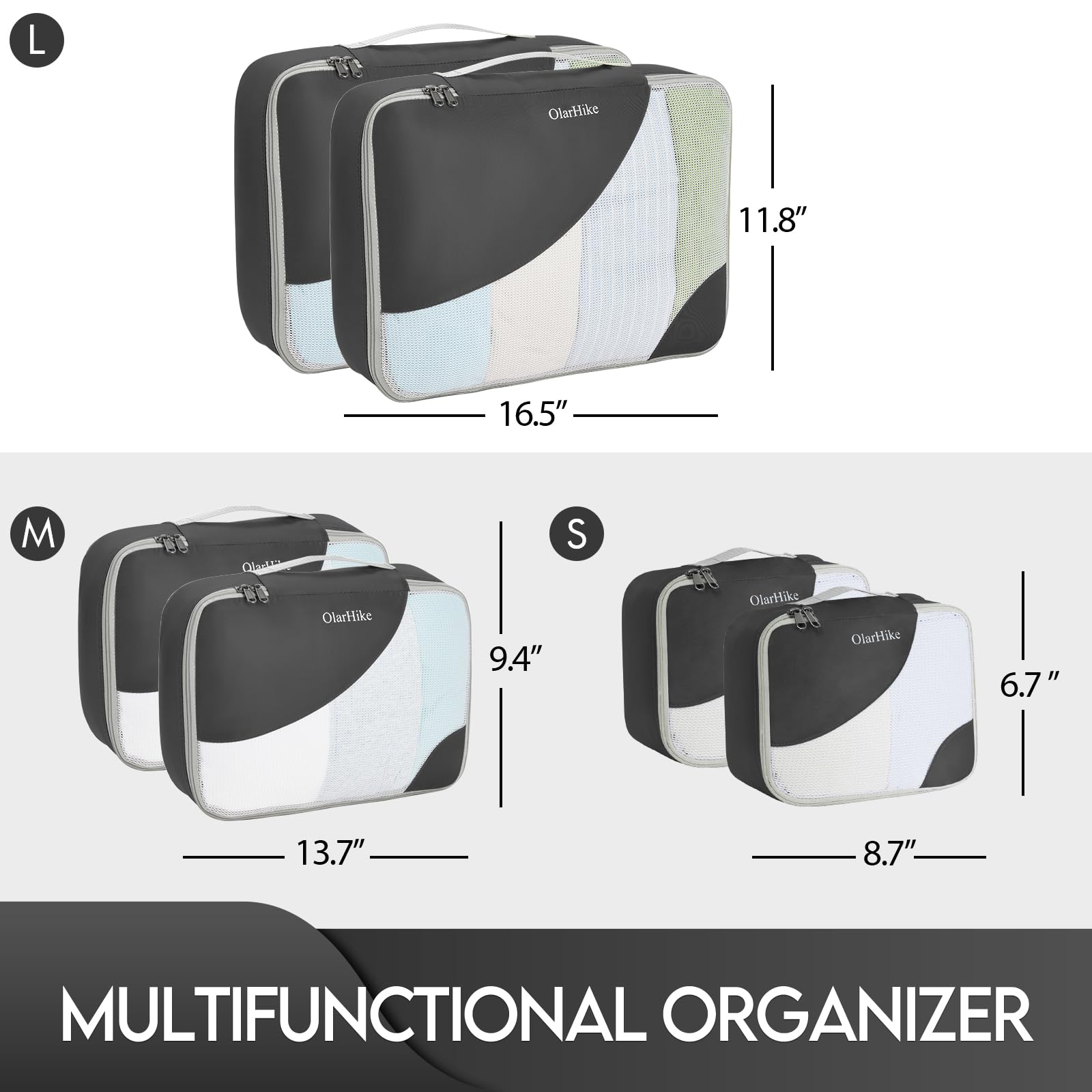 OlarHike Packing Cubes | Set Of 6 | Black - aborderproducts