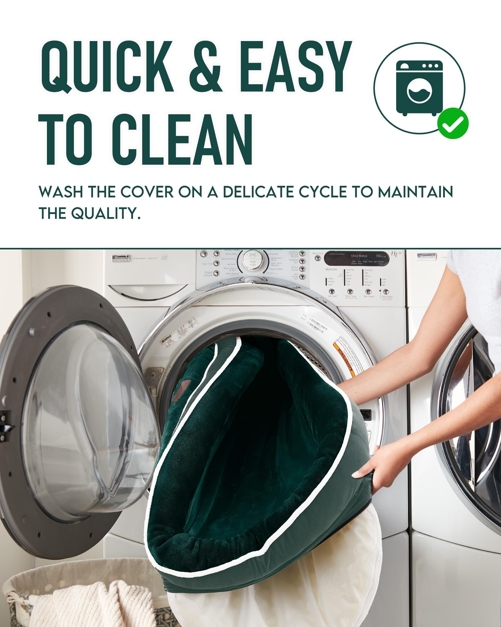 OhGeni | Orthopedic Dog Couch Bed | Large (35 x 28 x 6 Inch)| Dark Green - aborderproducts